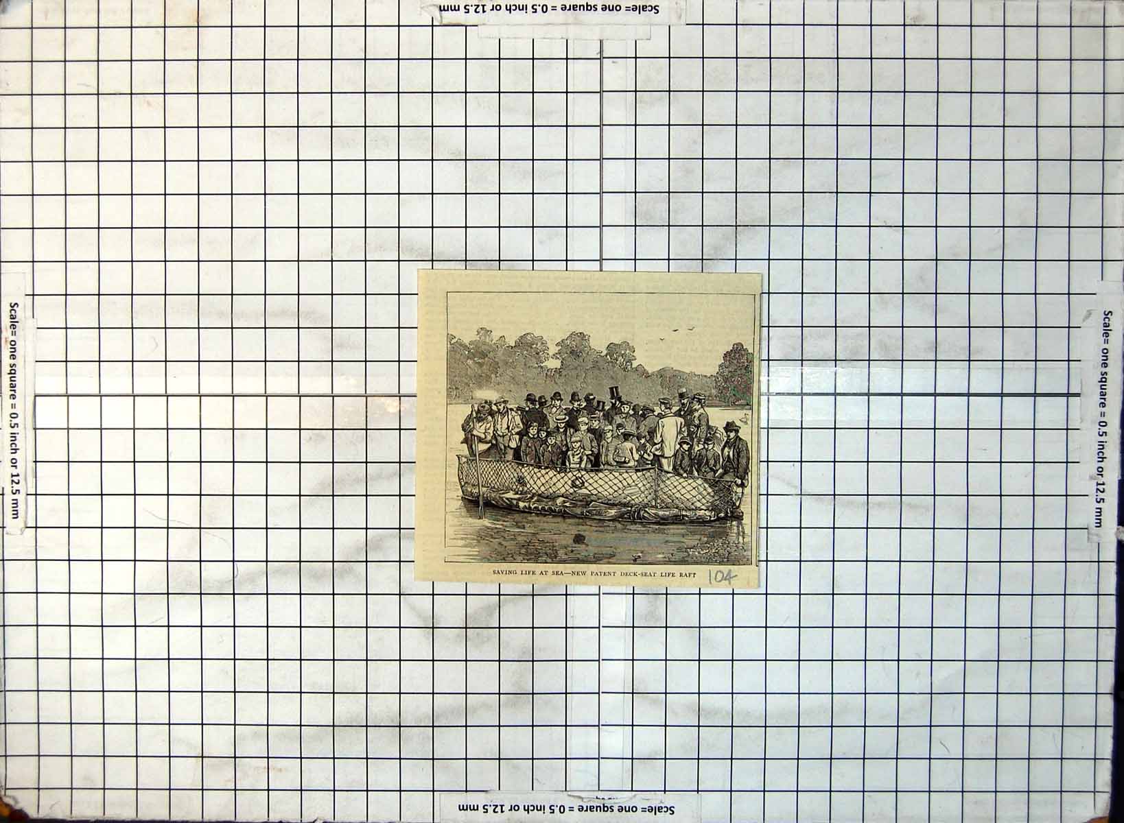 Old Print Saving Life Sea New Patent Deck-Seat Life Raft Tested Lake People 104G