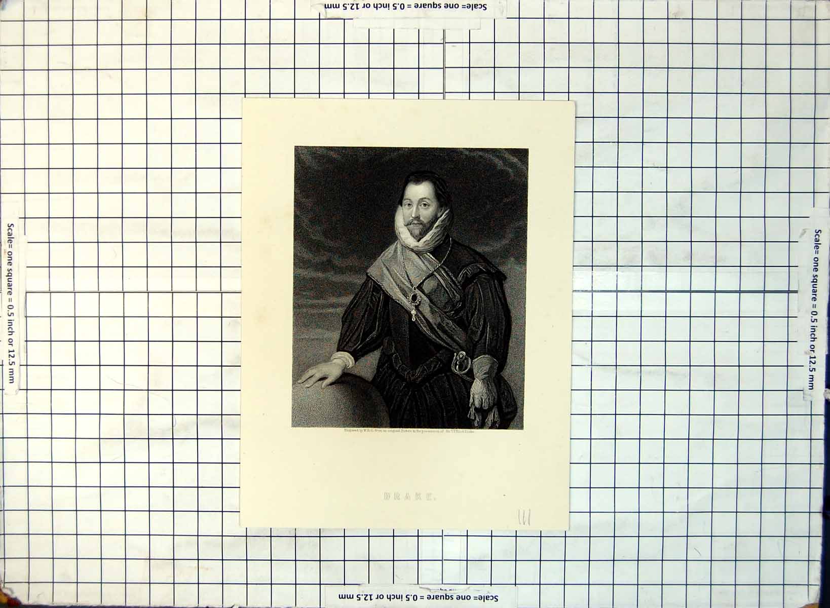 Old Drake Portrait Standing Ruff Collar Sash Gloves Moustache C1870 111G 19th