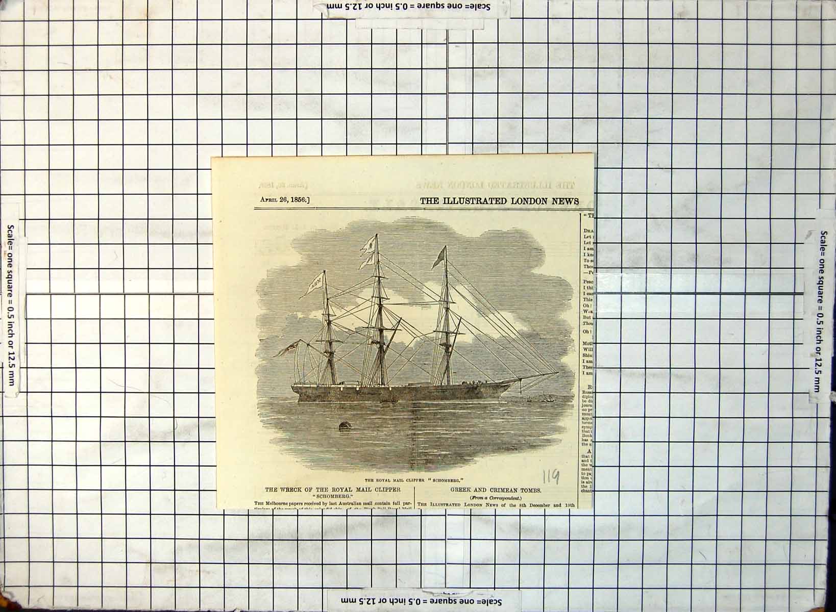 Old Royal Mail Clipper Schomberg Three Masted Sea Sky Boats 1856 119G Victorian