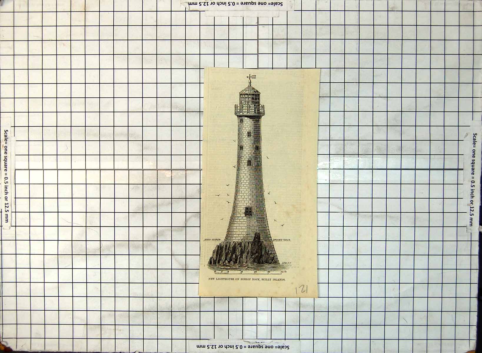 Old New Lighthouse Bishop Rock Scilly Islands Spring Tides Marked 121G