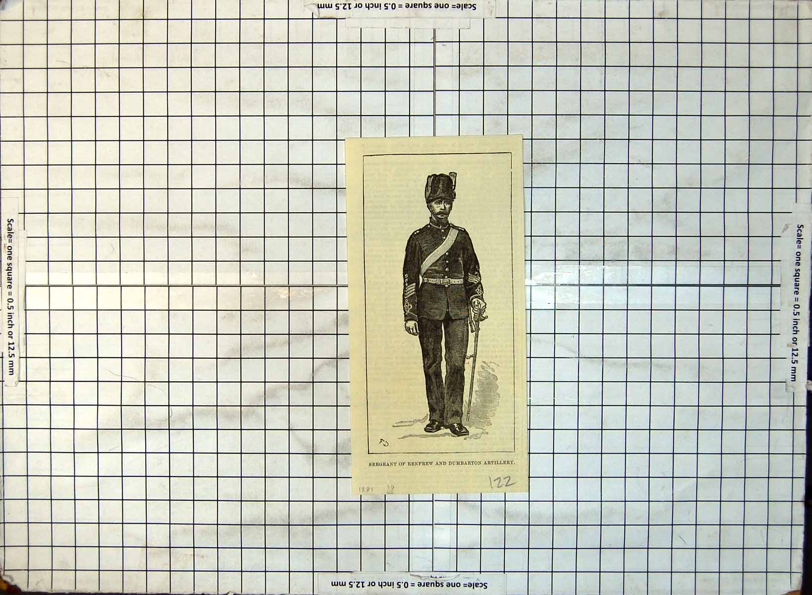 Antique Print Sergeant Renfrew Dumbarton Artillery Uniform Weapons 1881 122G