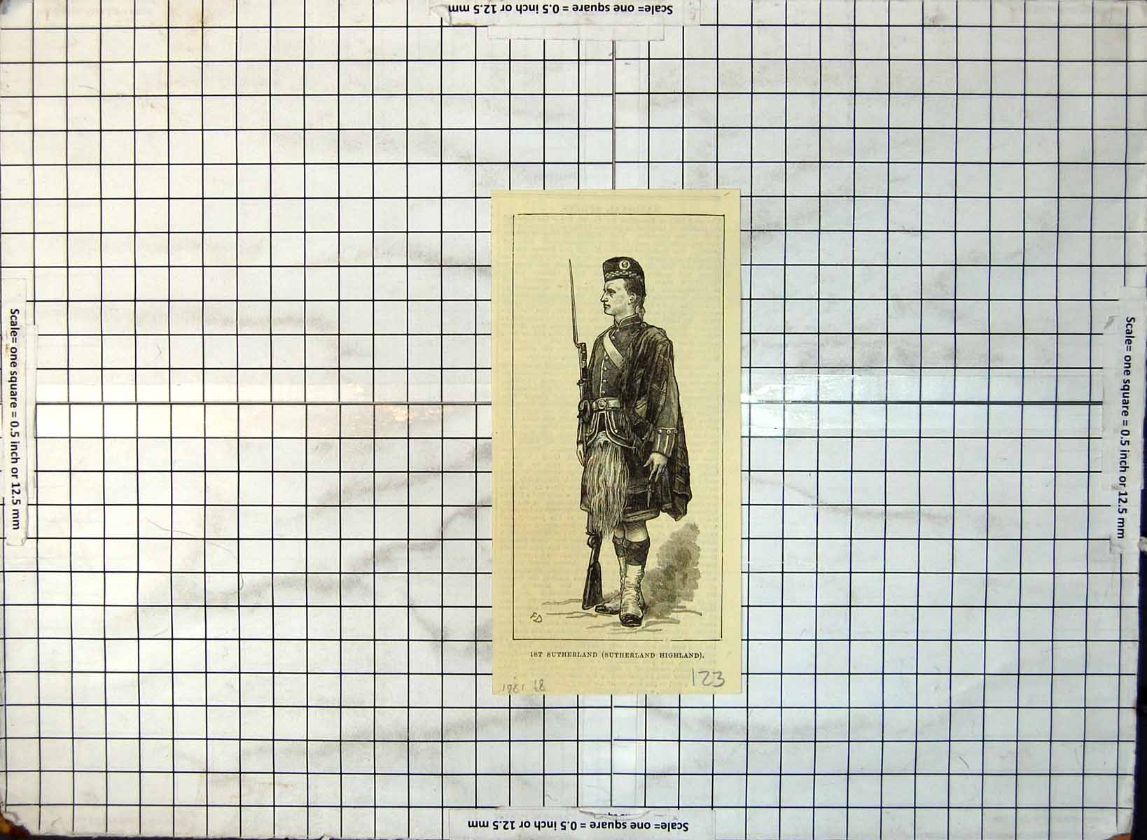 Antique Print Uniform Weapons 1St Sutherland Highland Sporran Kilt 1881 123G
