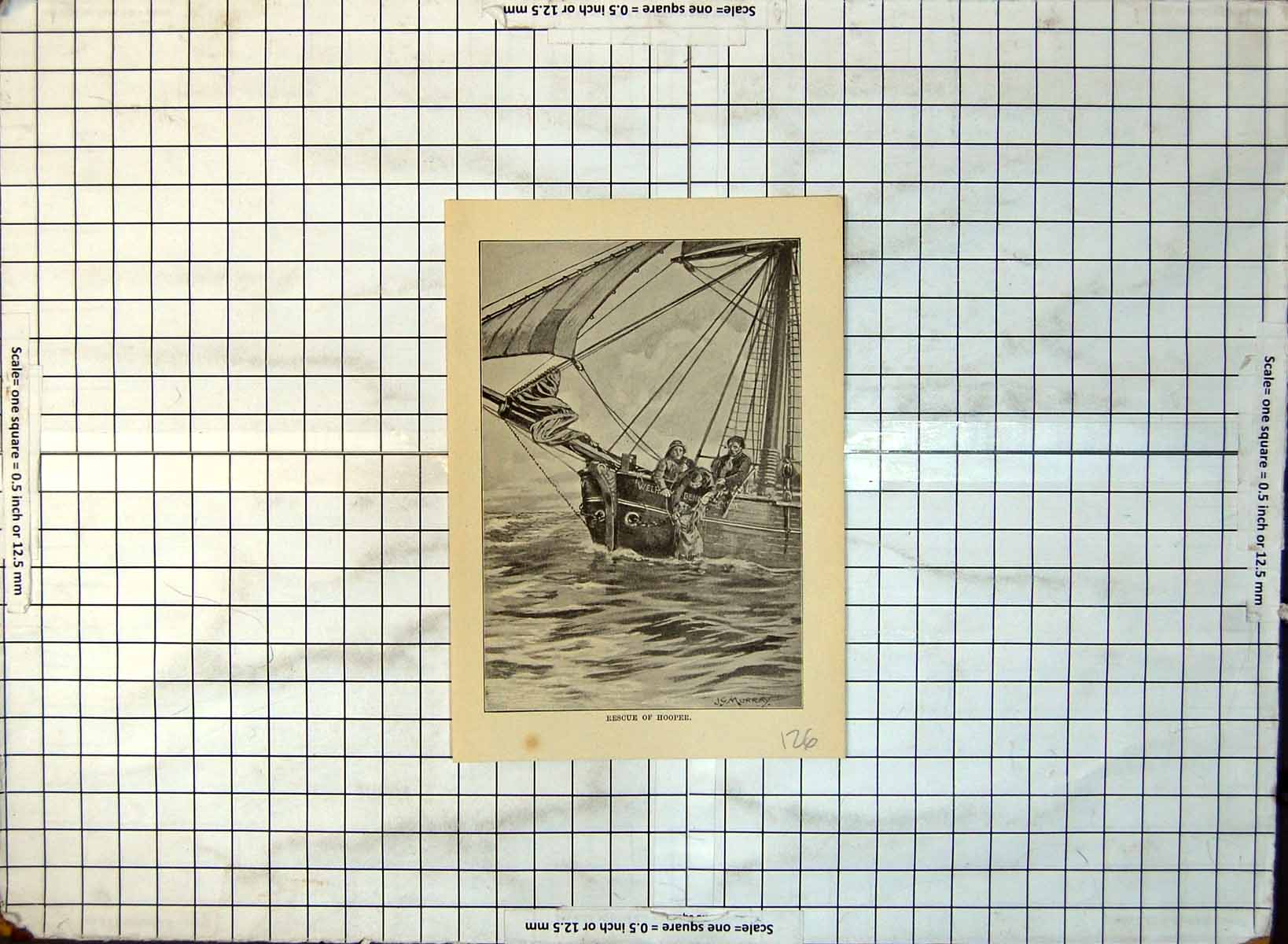Antique Print Rescue Hooper J.S. Murray Man Overboard Boat Sailing Mast 126G