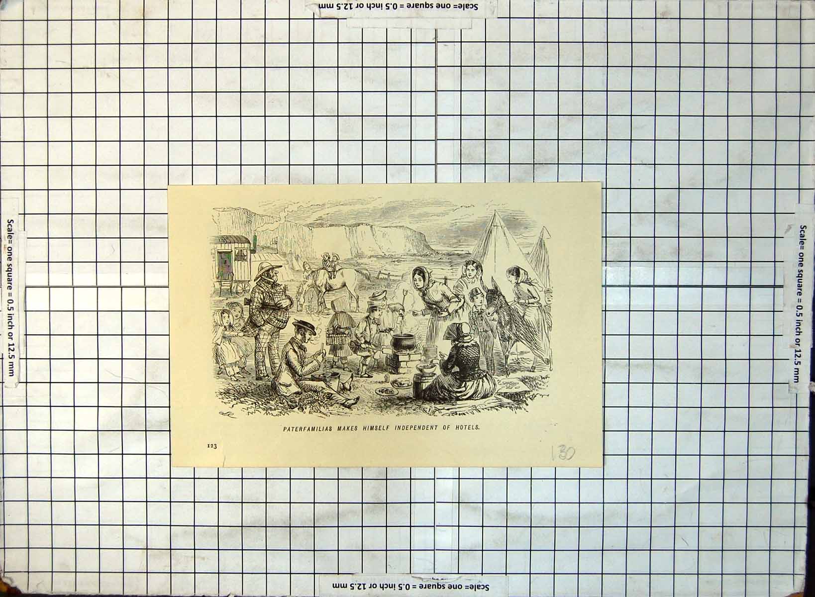 Old Paterfamilias Beach Scene Cooking Pot Fire Donkey Tent Caravan 130G