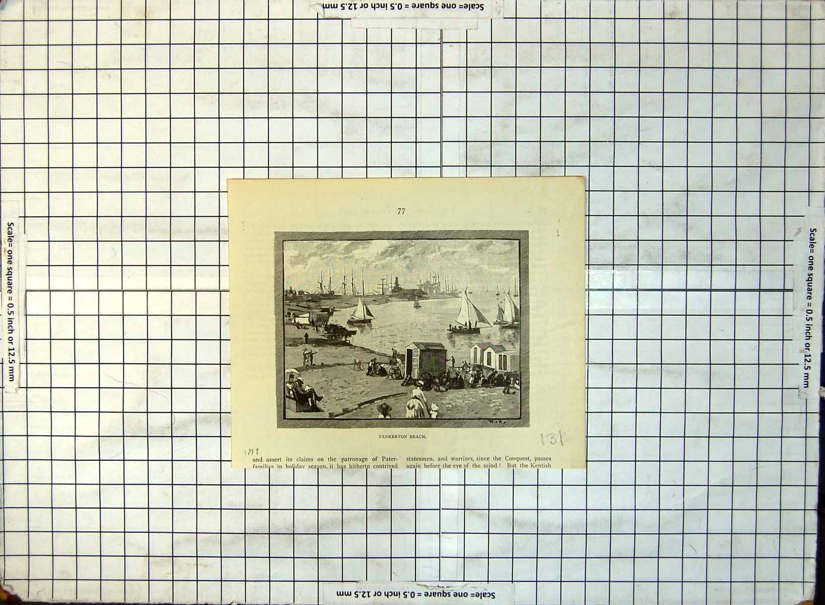 Old Tankerton Beach Beach Huts Wheeled People Sailing Boats 1888 131G Victorian