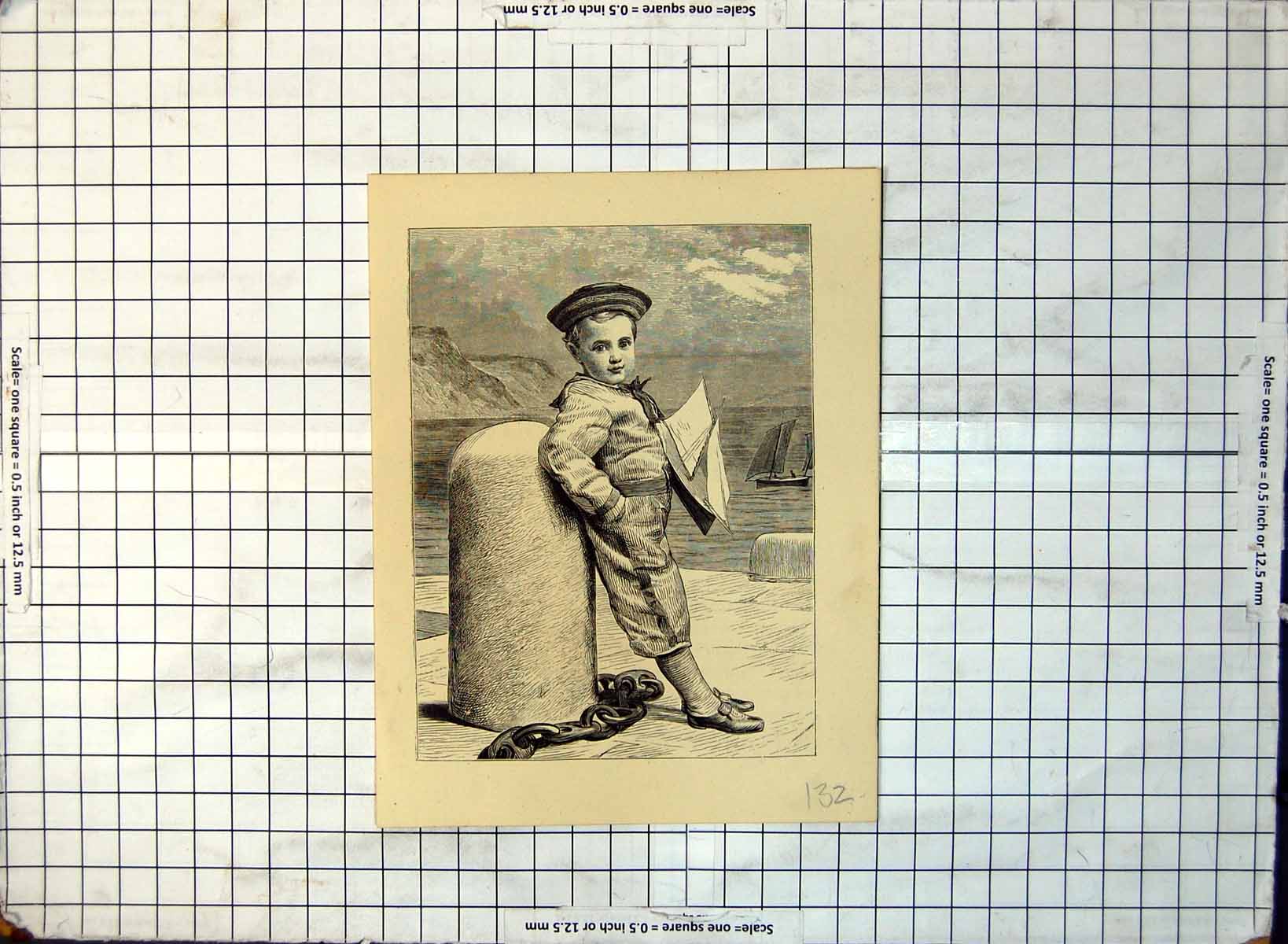 Old Cherubic Boy Child With Sailing Boat Quayside Sailors Suit C1870 132G 19th