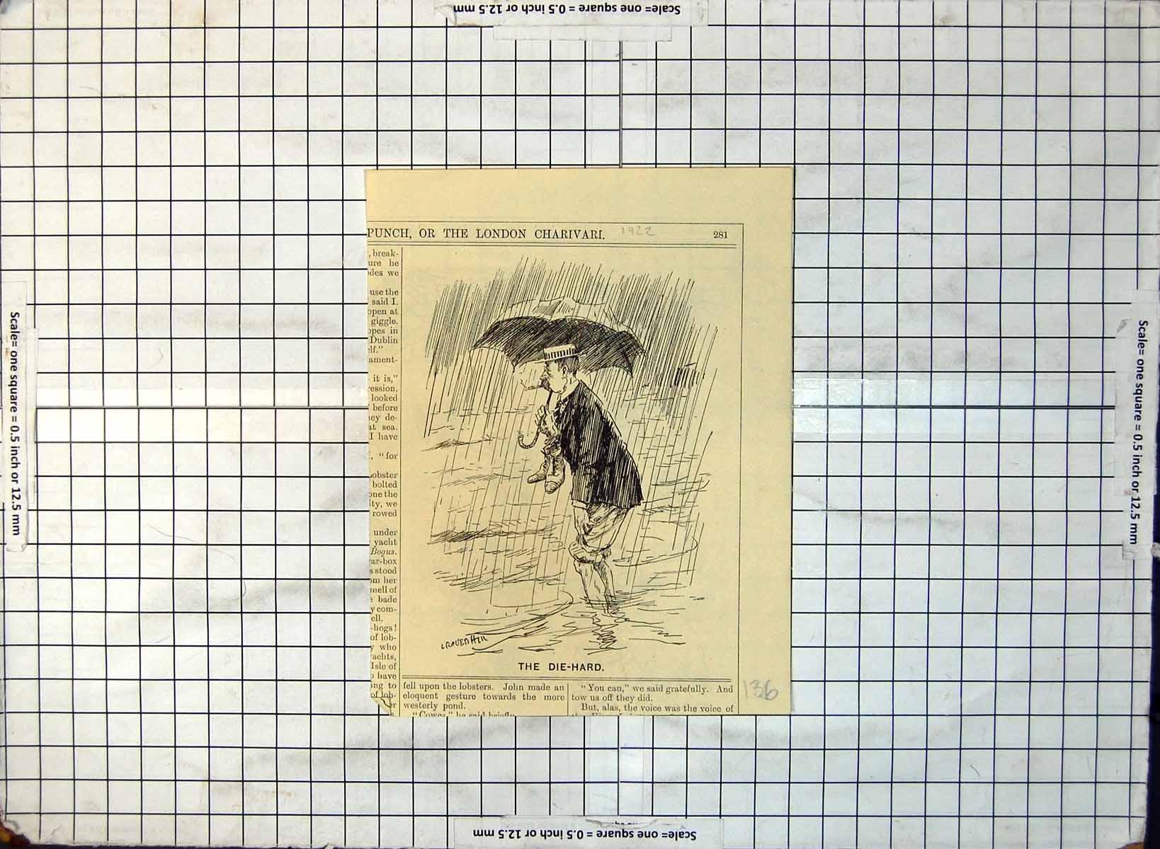 Old Punch Die-Hard Man Paddling Sea Rolled Trouser Legs Rain 1922 136G 20th