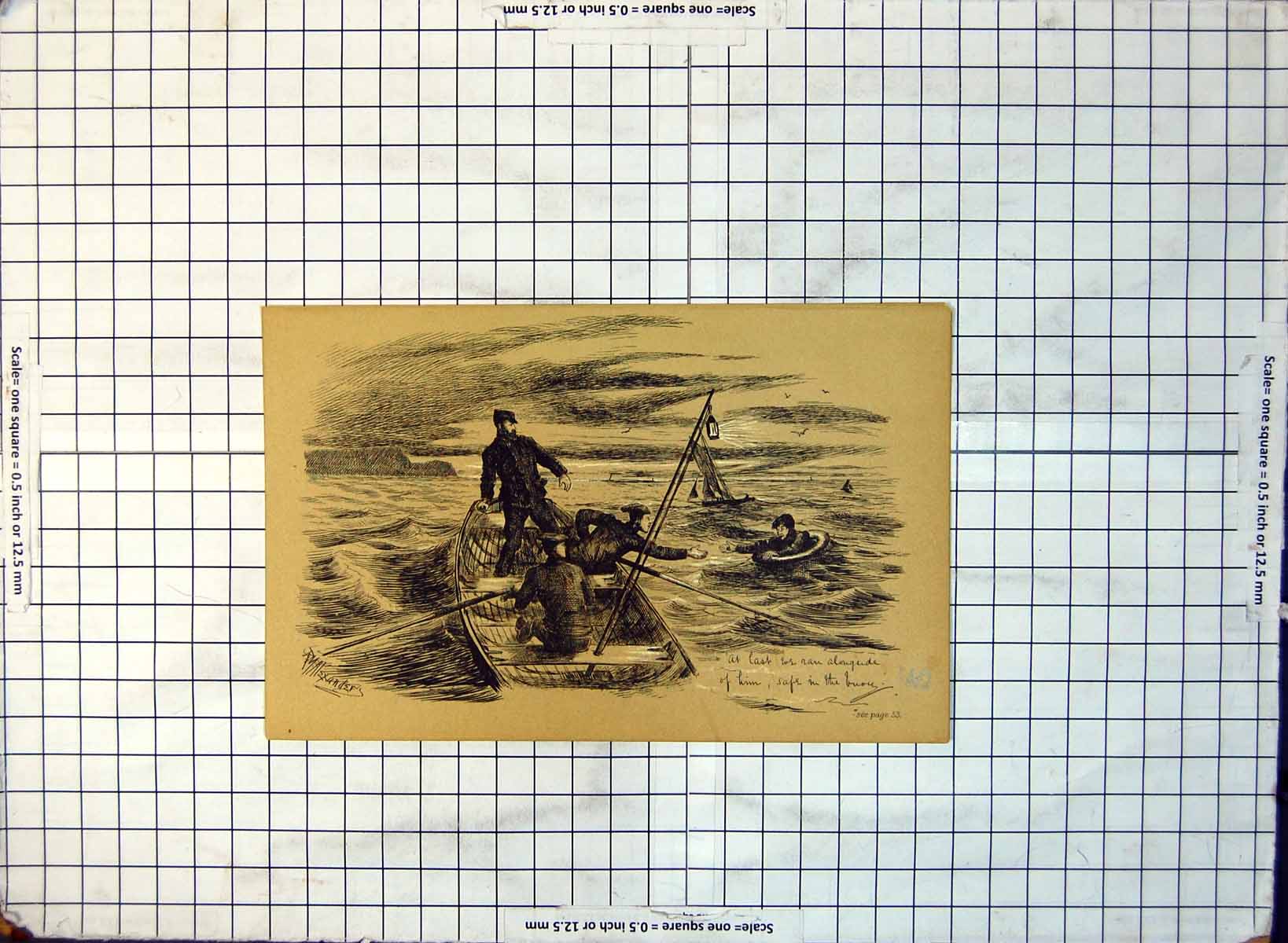 Old Sailors Rescuing Man In Sea Inside Buoy Pulled To Safety 1886 140G Victorian