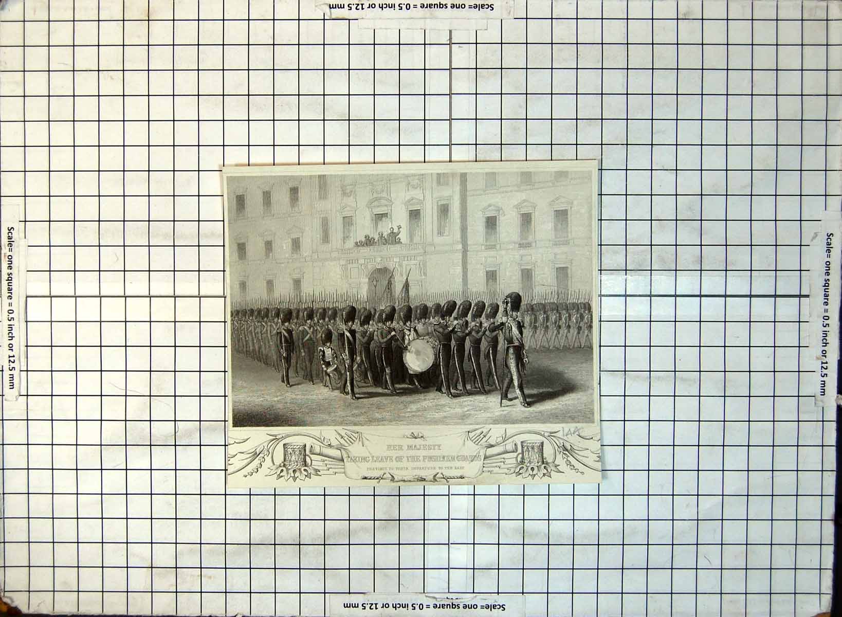 Antique Print Her Majesty Fusilier Guards Marching Past Drummers C1885 144G 19th