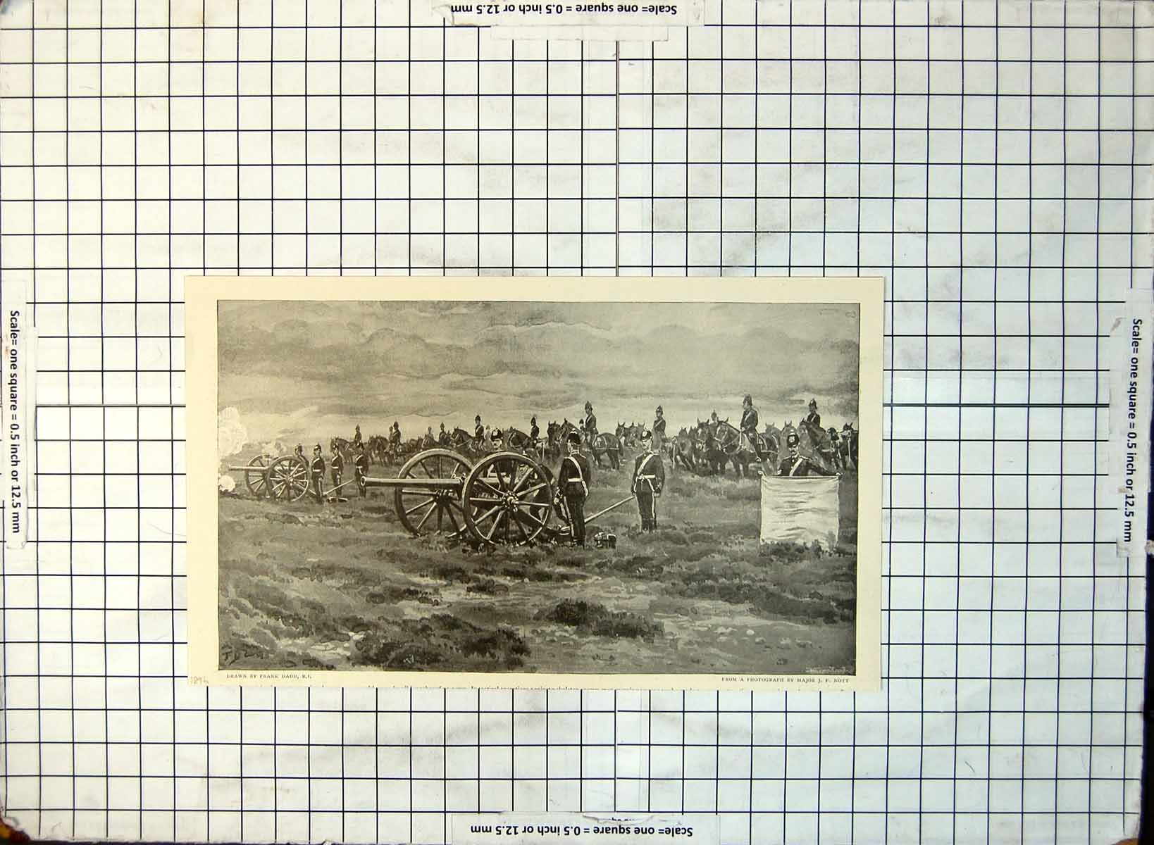 Old Drawing Frank Dadd Heavy Guns Army Mounted Siers Firing 1896 148G Victorian