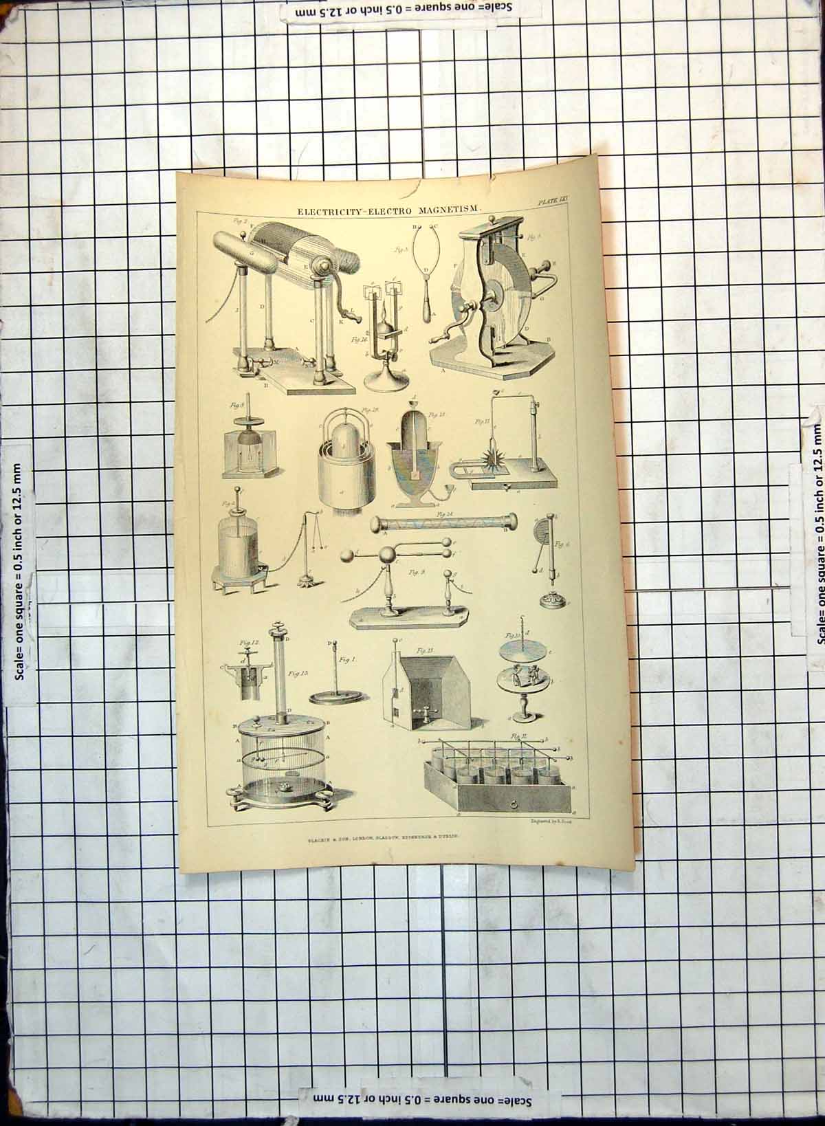 Antique Print Electricity Electro-Magnetism Drawings Apparatus Figures 153G