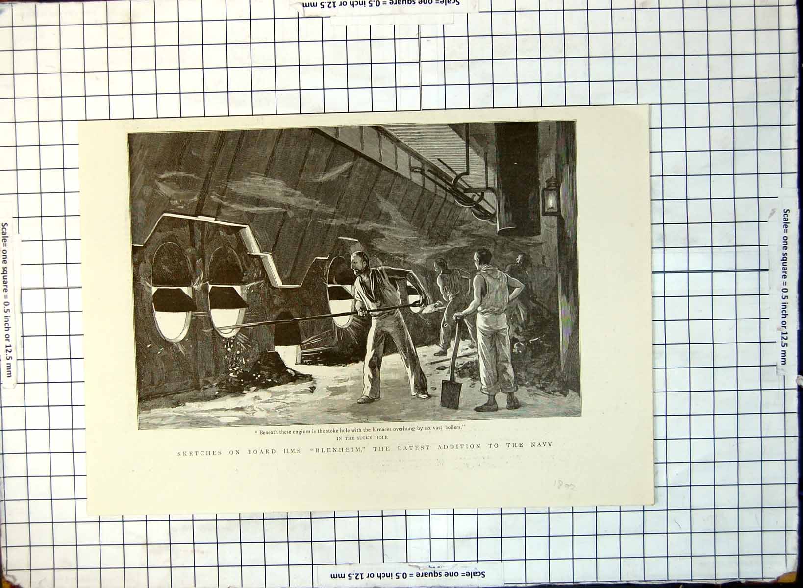 Old Stoke Hole Sketch On Board H.M.S. Blenheim Naval Addition 1892 167G 19th
