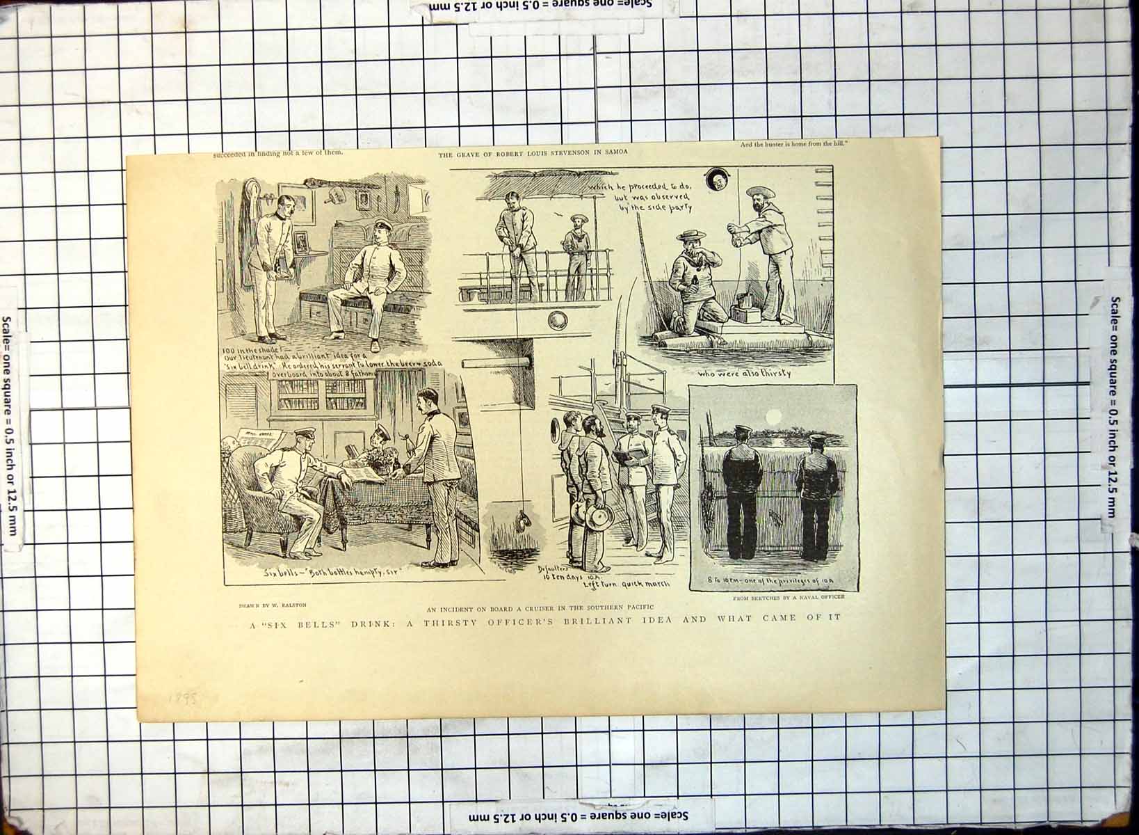 Old W. Ralston Drawings Six Bells Drink Lowered Cool Sea Drunk 1895 169G 19th