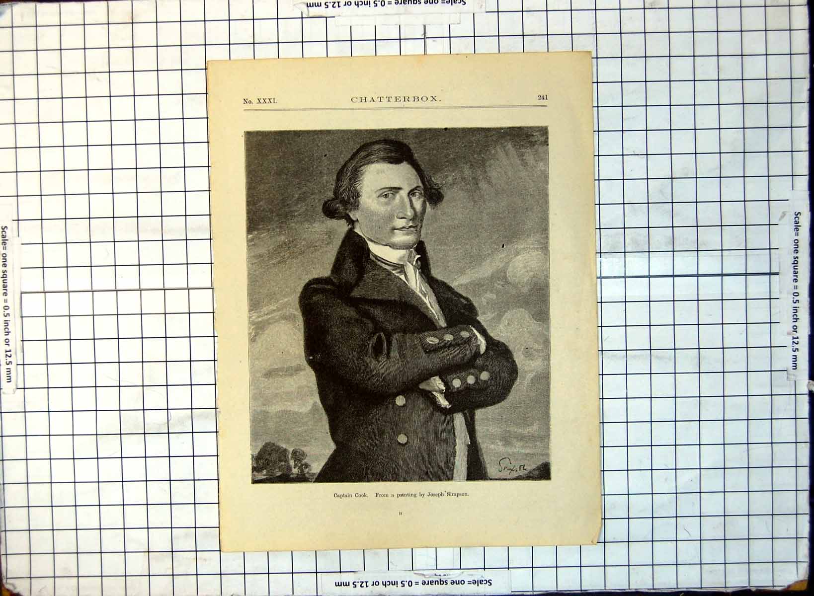 Antique Print Captain Cook From Painting Joseph Simpson Arms Fed 1915 181G 20th