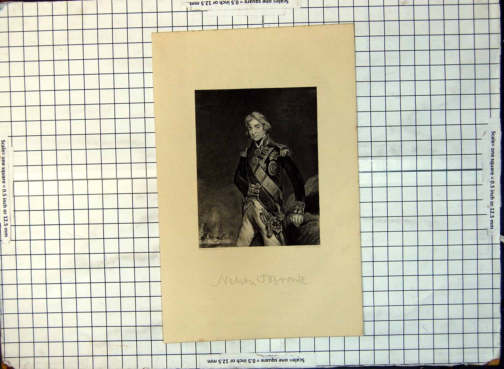 Old Print Nelson Portrait Standing Lost Arm Fleet Beyond Sword C1865 185G 19th