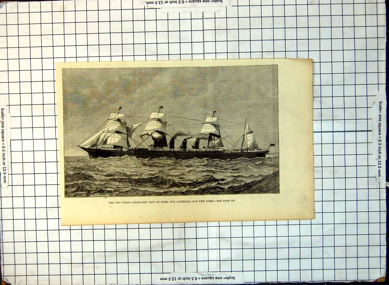 Old Print New Inman Steam-Ship City Rome For Liverpool New York 1881 196G 19th