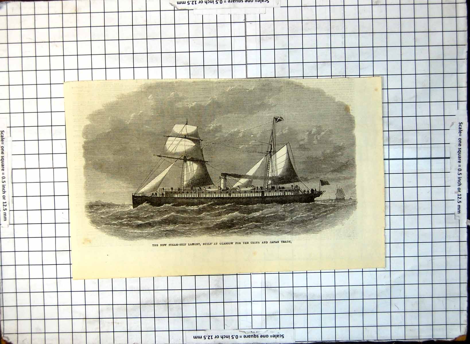 Old Print New Steam-Ship Lamont Built Glasgow China Japan Trade 1867 199G 19th