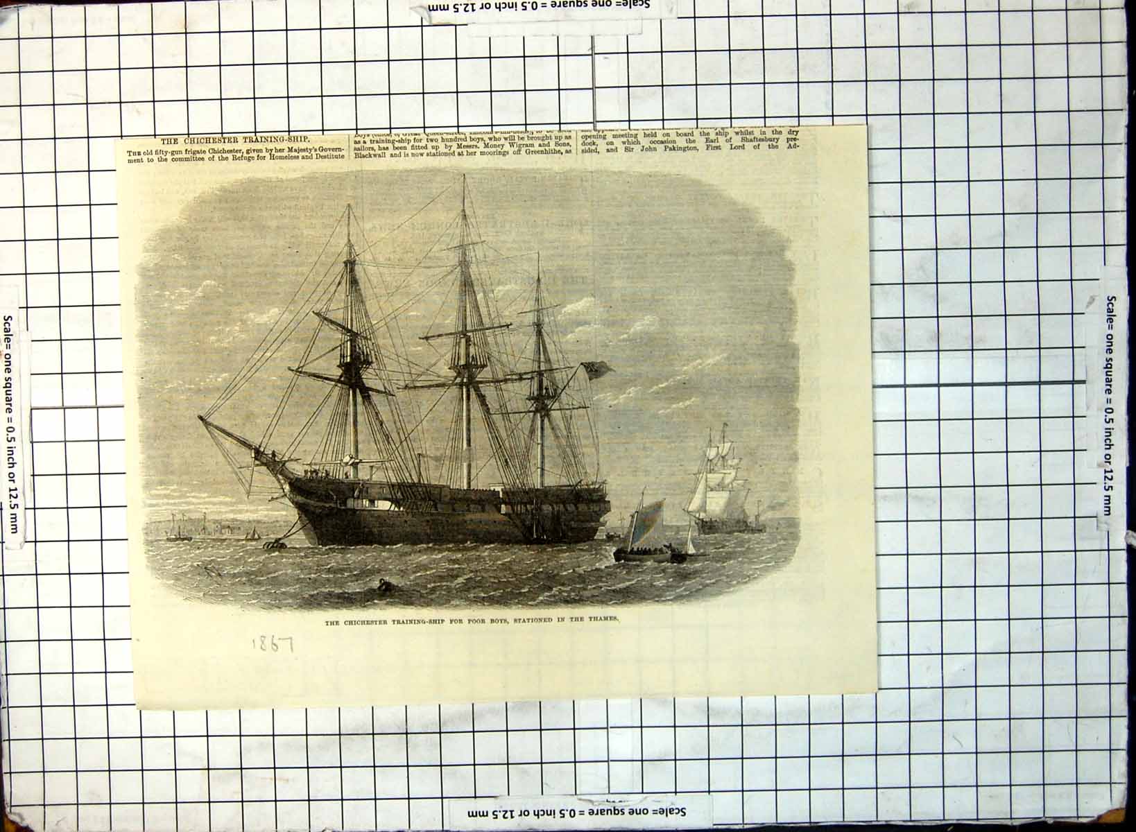 Old Chichester Training Ship For Poor Boys Stationed Thames 1867 200G Victorian