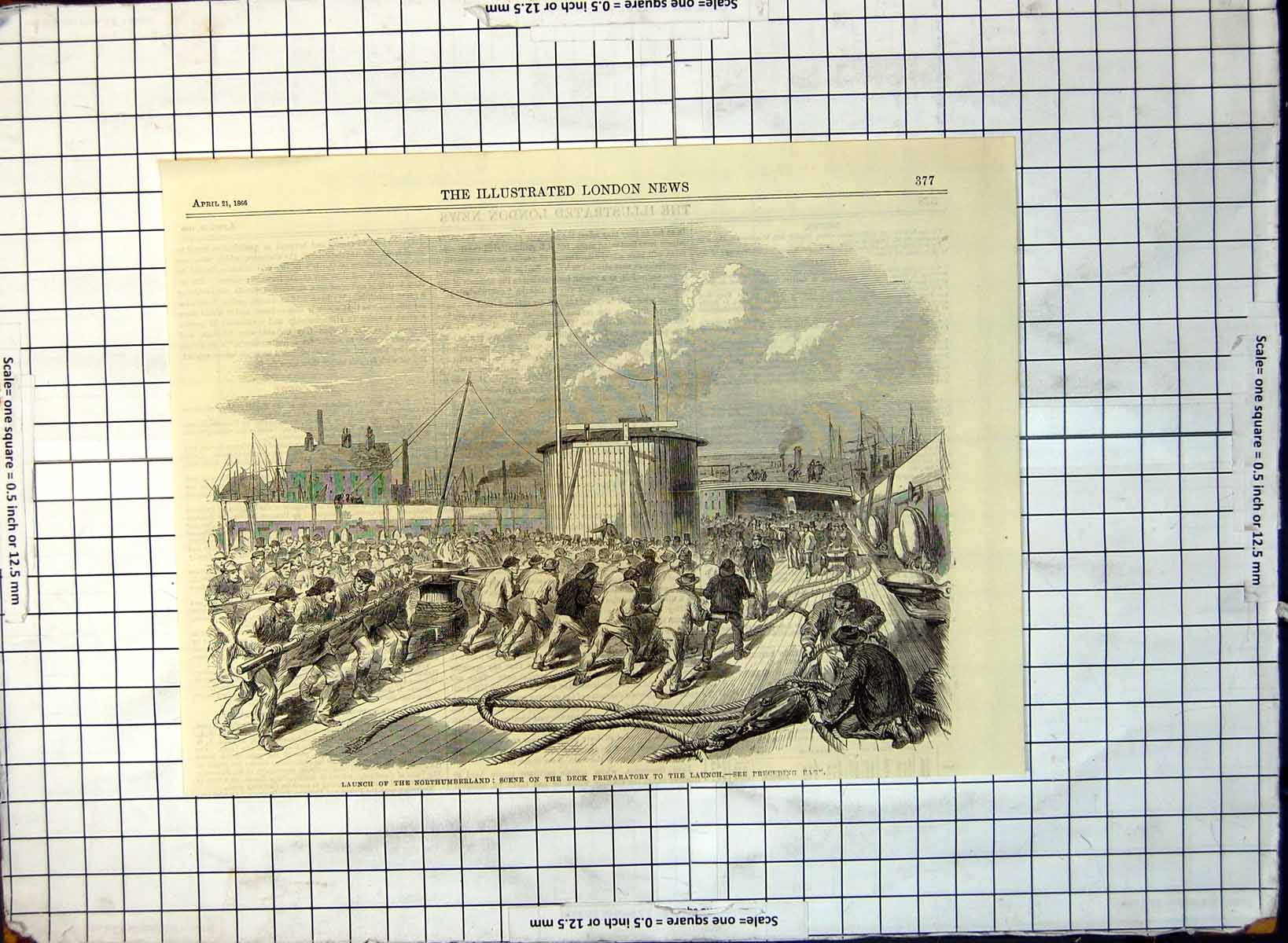 Old Launch Northumberland Scene Deck Prior Men Winding Ropes 1866 203G Victorian