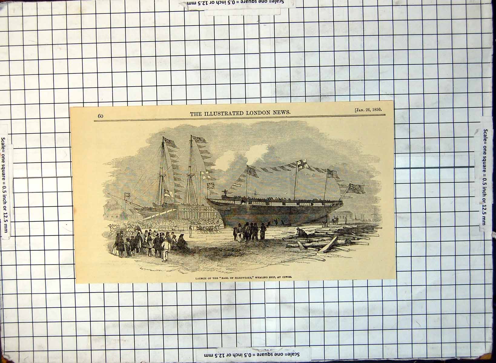 Old Launch Earl Hardwicke Whaling Ship Cowes Men Hing Ropes 1850 204G Victorian
