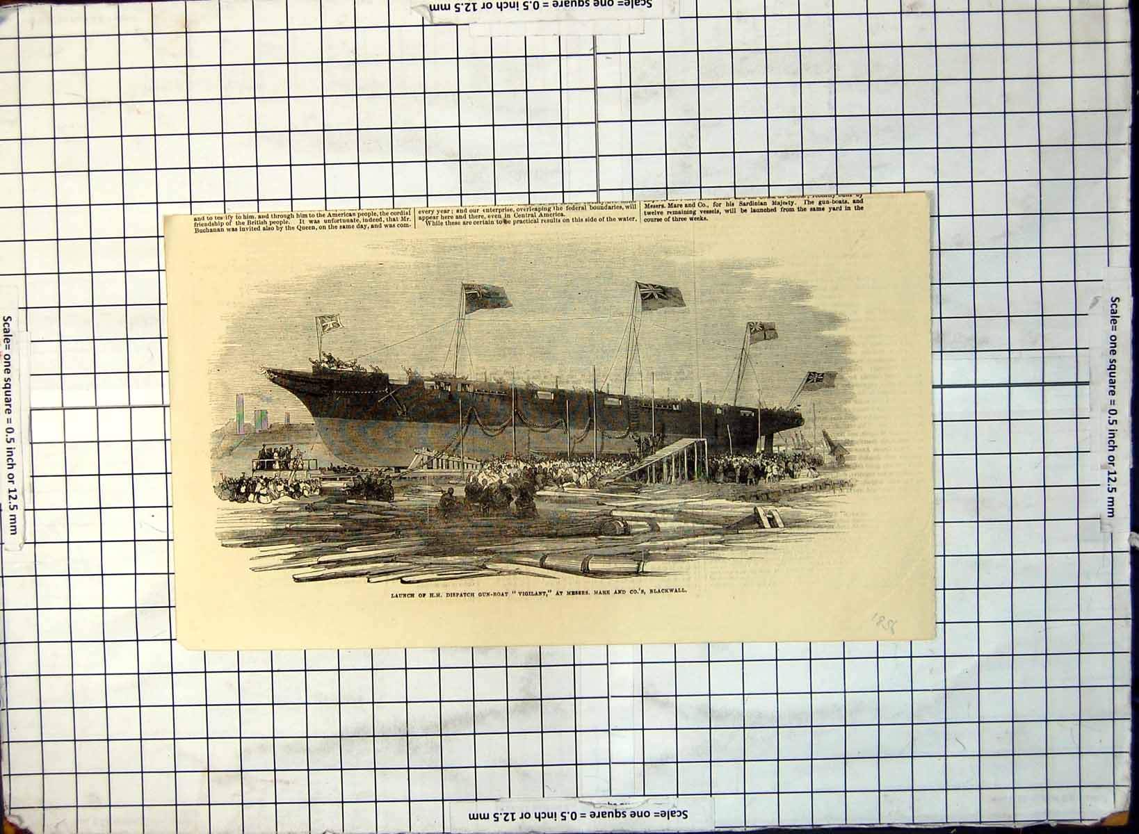 Old Launch H.M. Dispatch Gin-Boat Vigilant Mare & Co Blackwall 1856 207G 19th