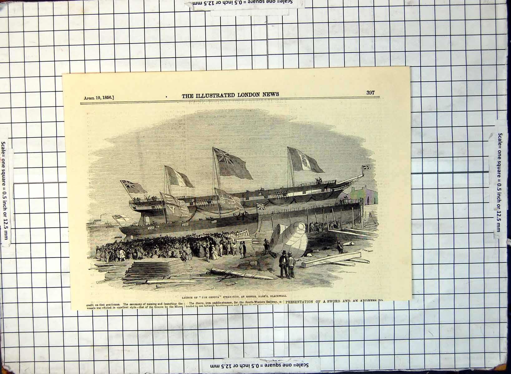 Old Launch Genova Steam-Ship Messr'S Mare'S Blackwall Onlookers 1856 208G 19th