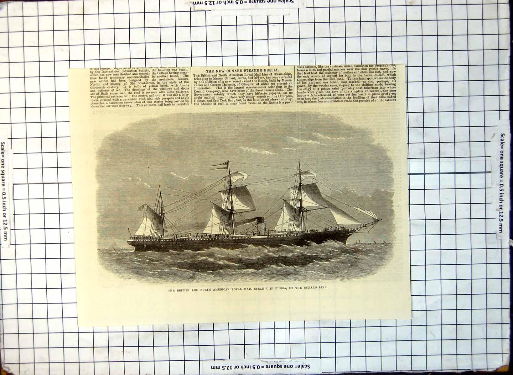 Old British North American Royal Mail Steam-Ship Russia Cunard Line 216G