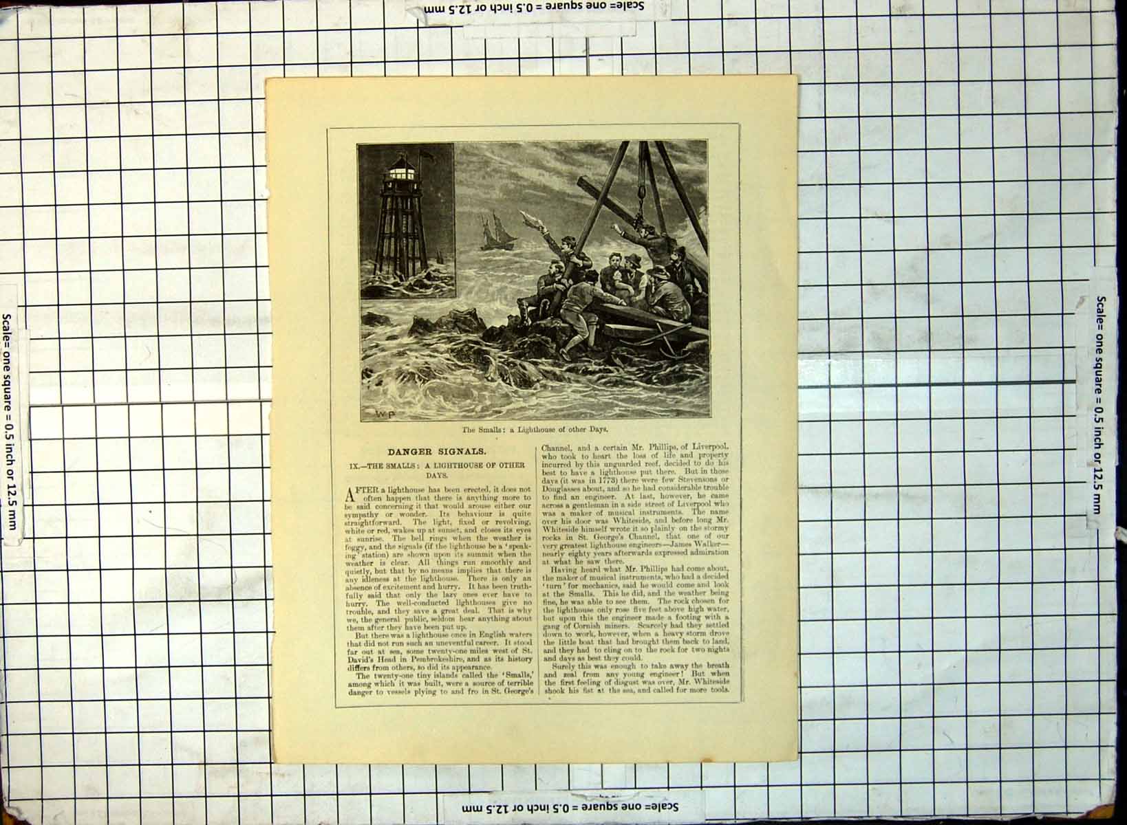 Old Print The Smalls Lighthouse Other Days St. George'S Channel Text 231G