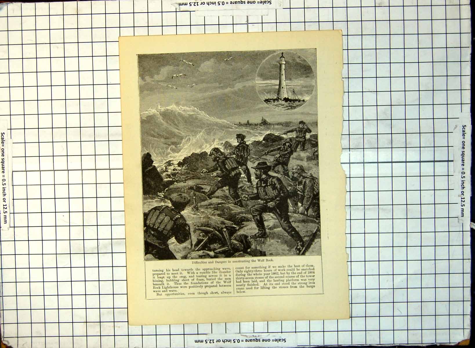 Old Print Difficulties And Dangers Constructing Wolf Rock Lighthouse 232G