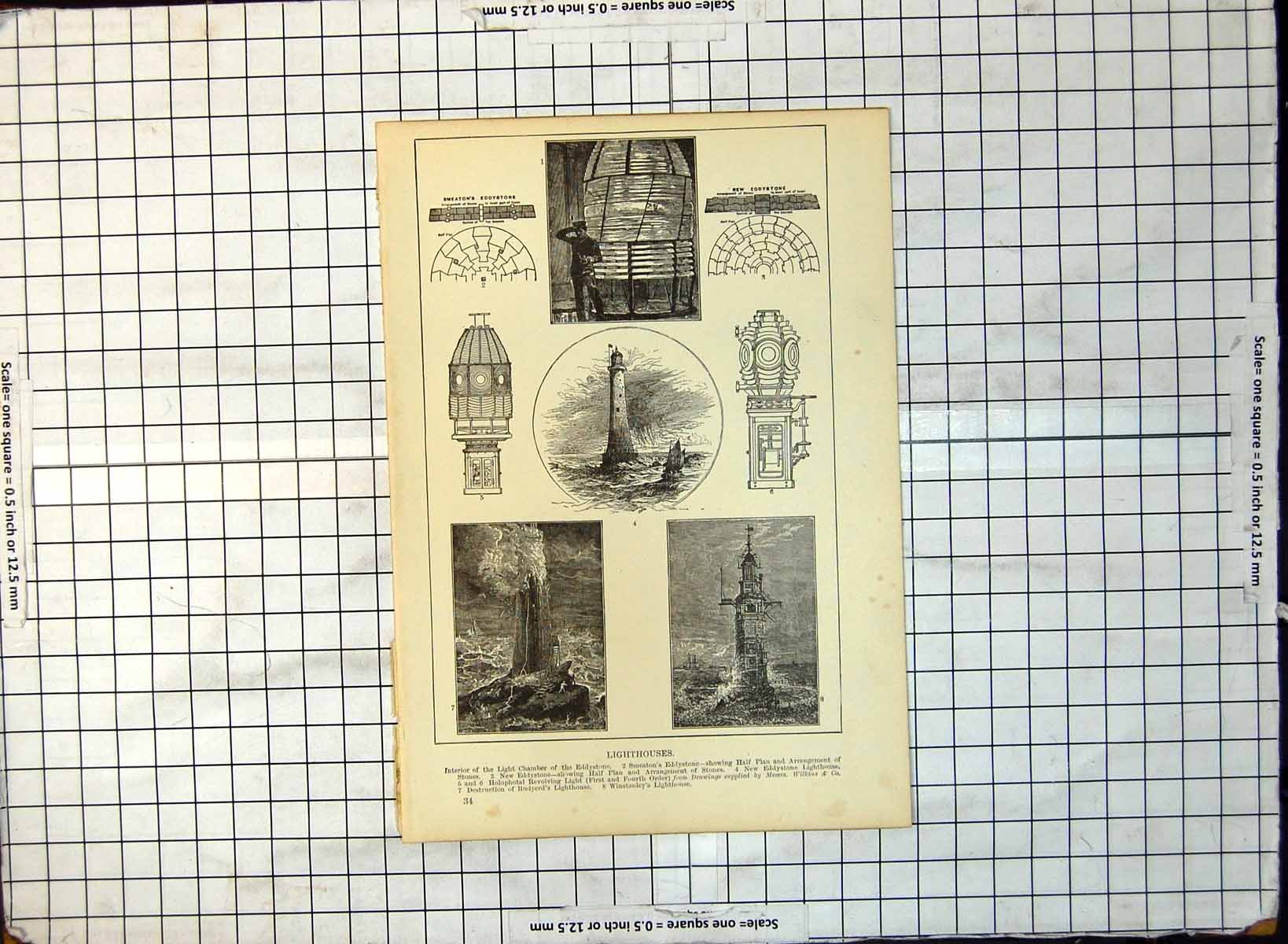 Old Lighthouse Details Eddystone Light Plans Rudyerd'S Destruction 236G