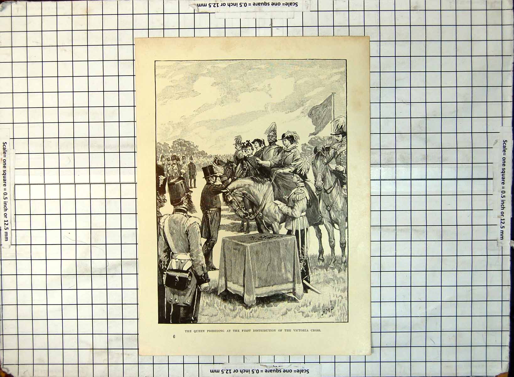 Old Print Queen Presiding First Distribution Victoria Cross Horseback C1901 247G