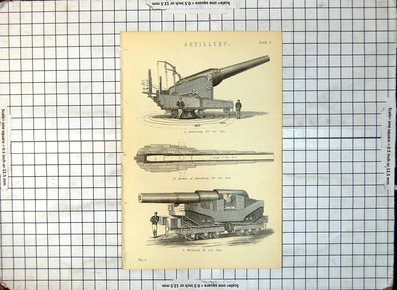 Old Print Artillery Armstrong 100 Ton Gun Section Woolwich 81 C1890'S 256G