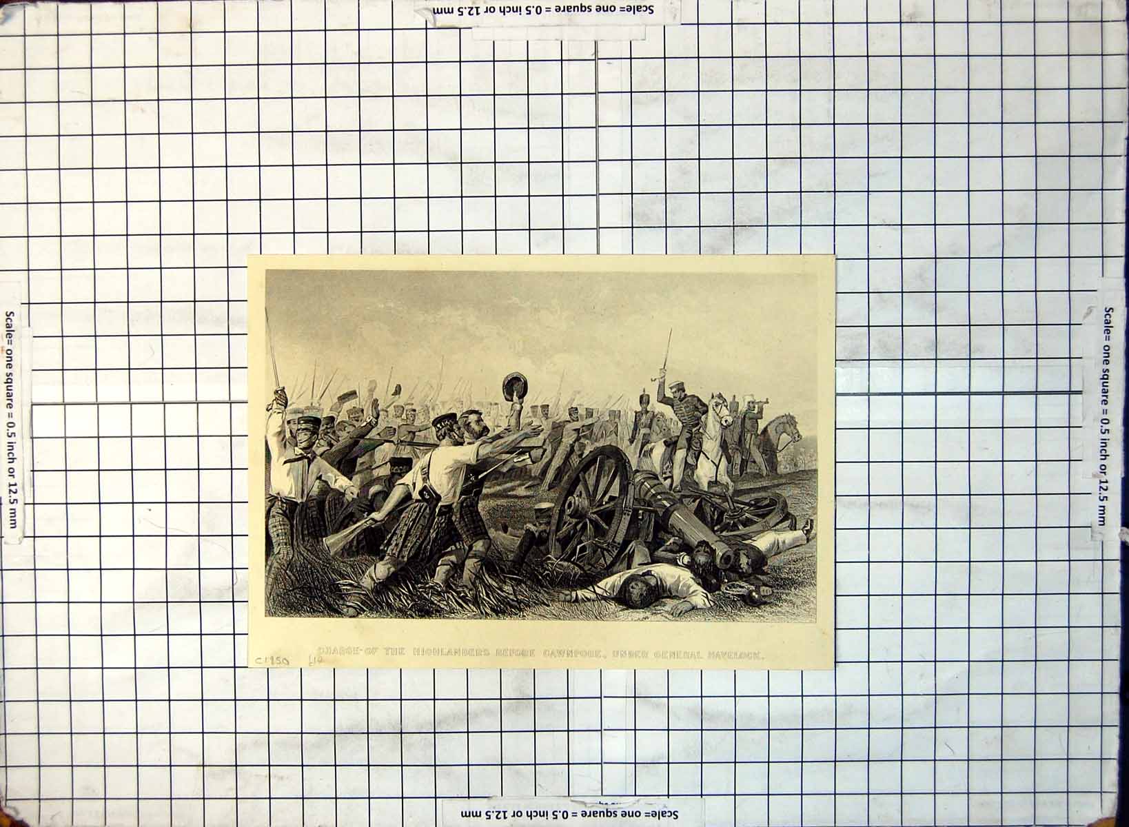 Antique Print Charge Highlanders Cawnpore Under General Havelock C1850 269G 19th