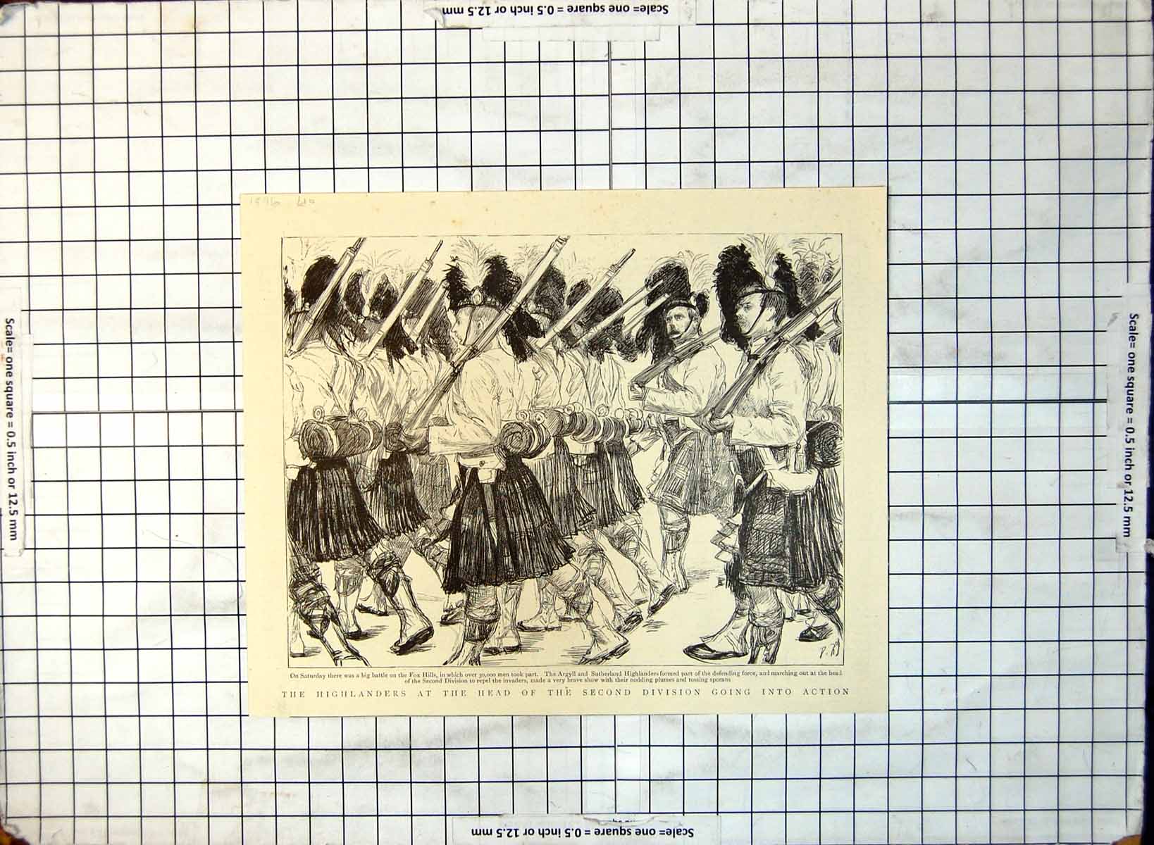 Old Print Highlanders Head Second Division Going Into Action Marching 280G