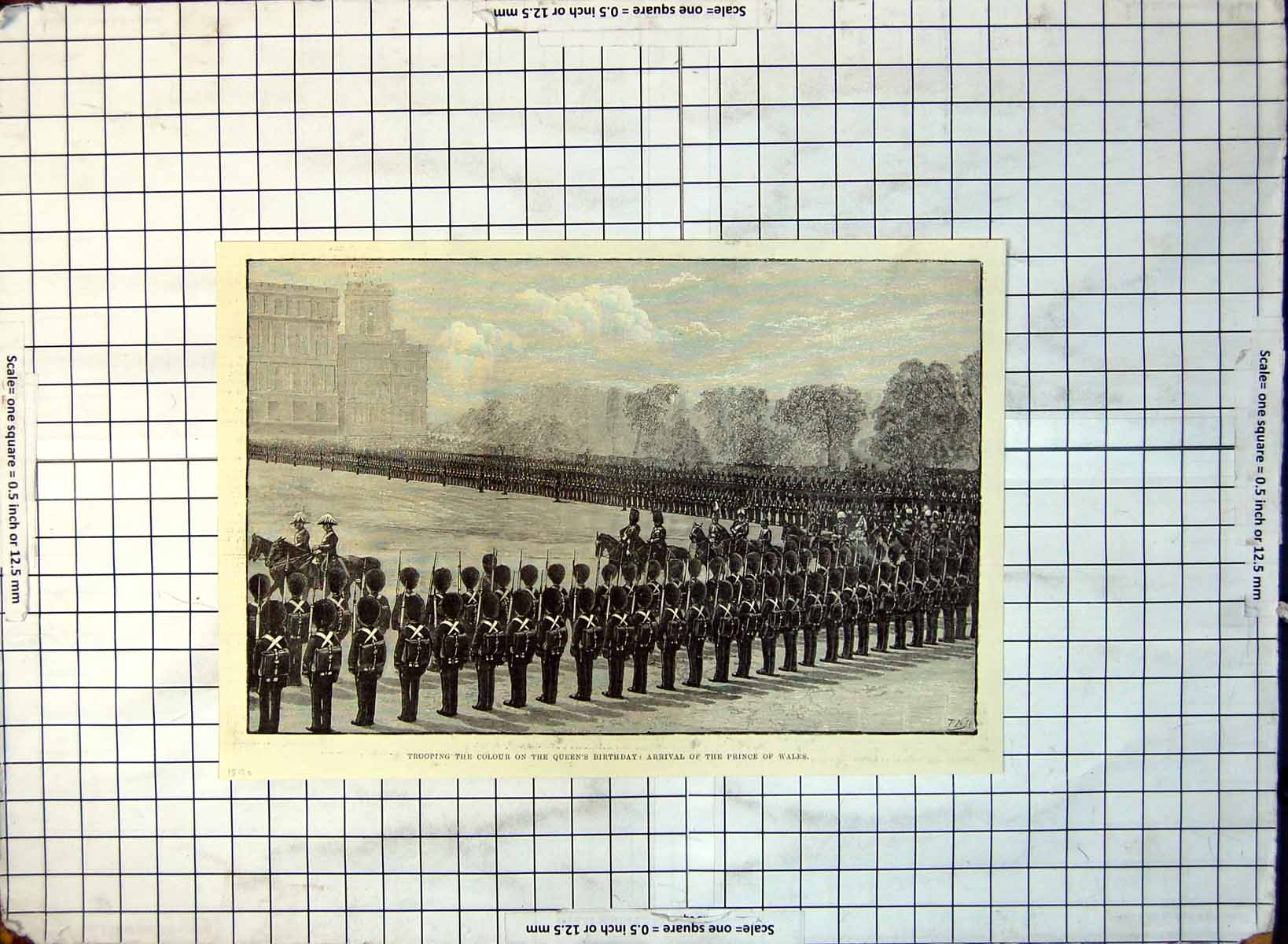 Old Print Trooping Colour Queen'S Birthday Arrival Prince Wales 1890 283G 19th