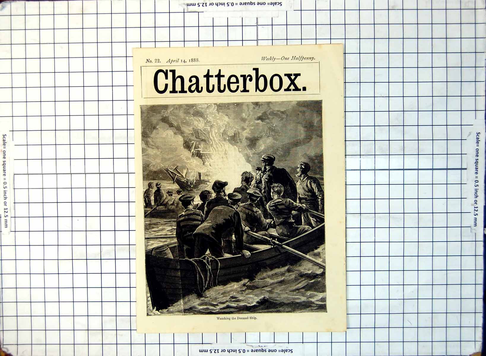 Old Print Watching The Doomed Ship Lifeboats Sailing Ship Fire Sinking 1888 290G
