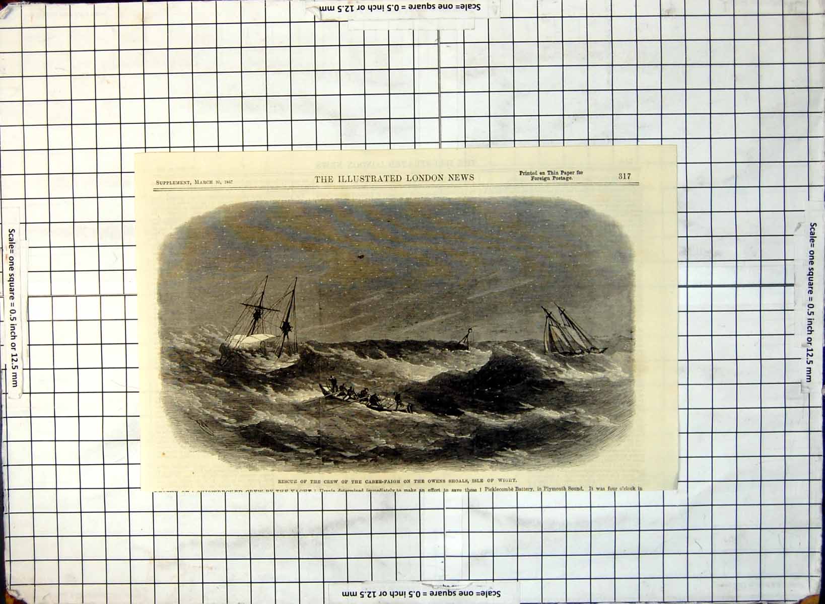 Antique Print Rescue Crew Caber-Faigh Owens Shoals Isle Wight Ship 1867 293G