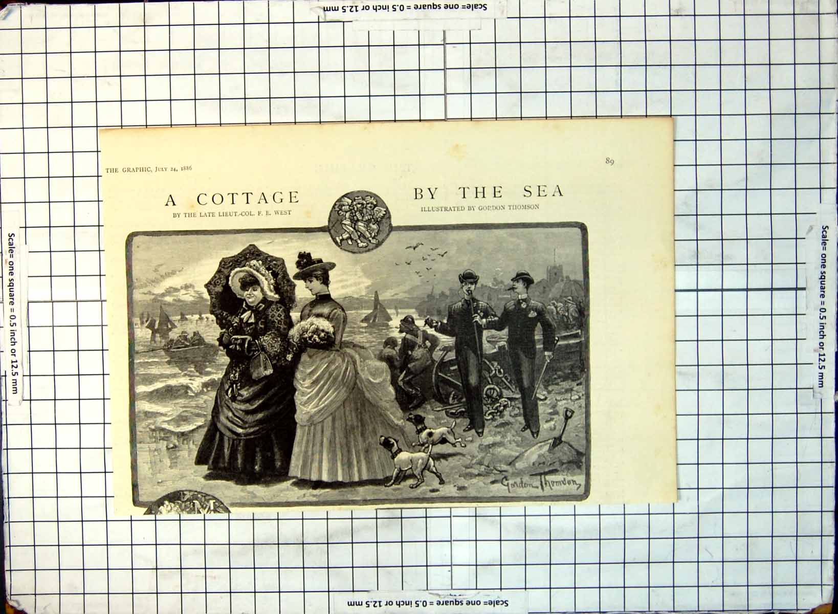 Old Ladies Walking Sands Parasol Gentlemen Cigar Dogs Boats 1886 306G Victorian