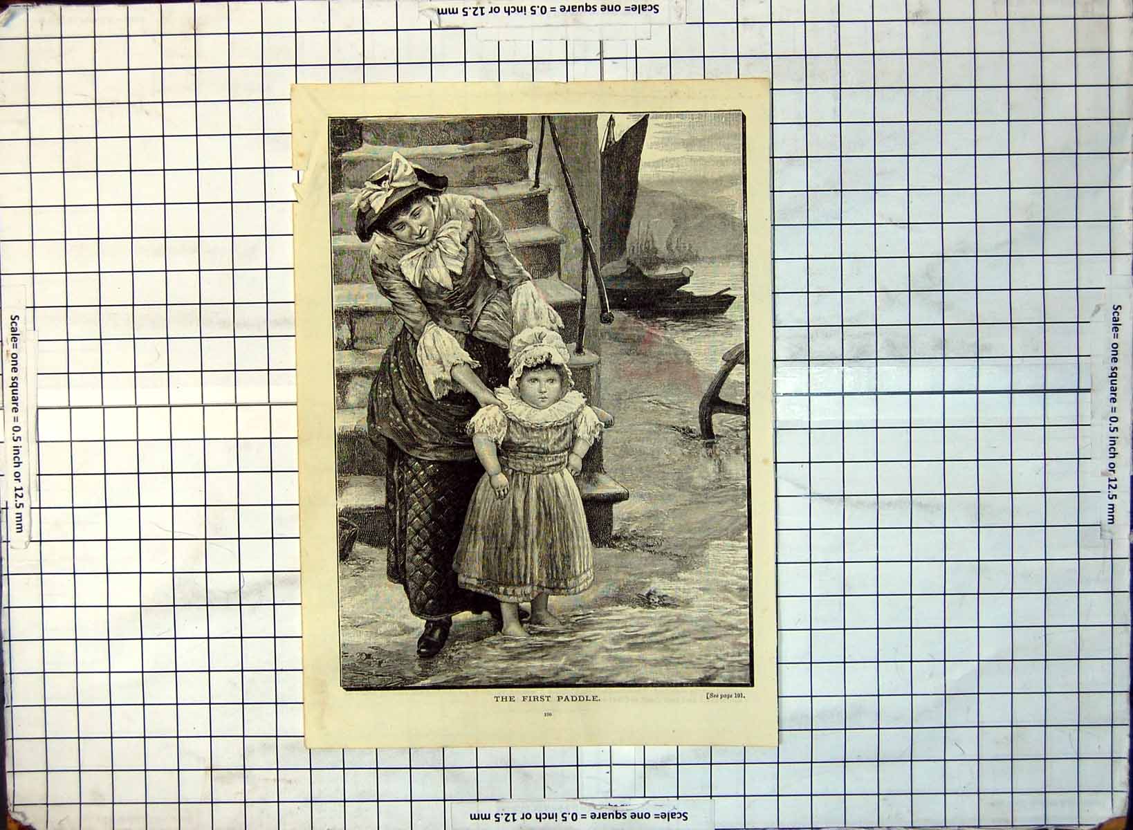 Antique Print First Paddle Mother Hing Daughter Feet Just In Water 1893 308G