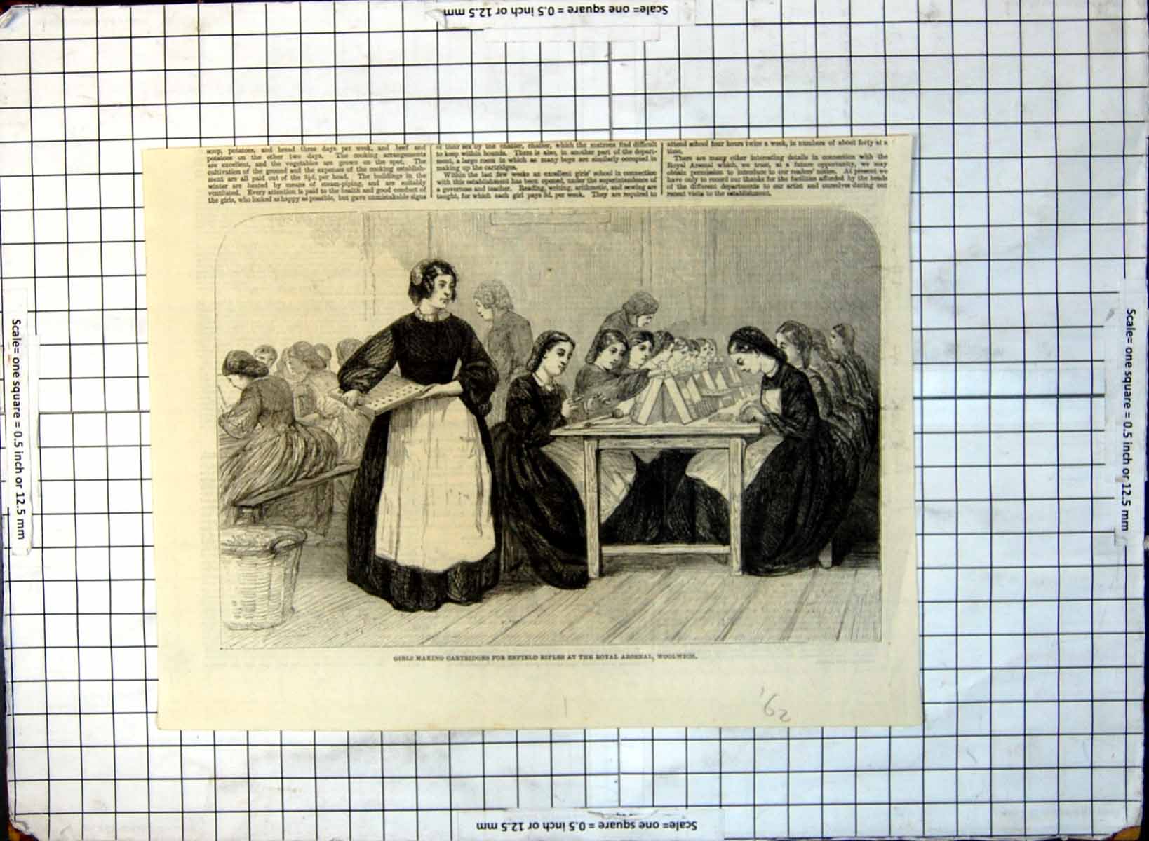 Print Girls Making Cartridges Enfield Rifles Royal Arsenal Woolwich 1862 314G
