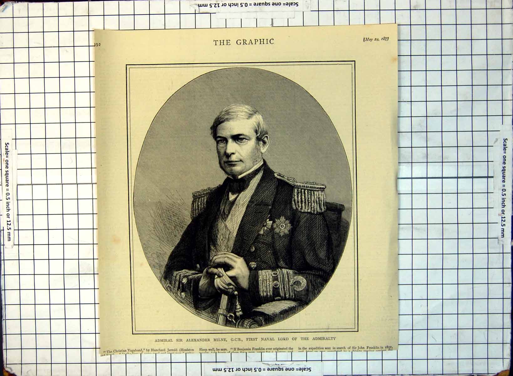 Print Admiral Sir Alexander Milne First Naval Lord Amiralty Portrait 1873 317G