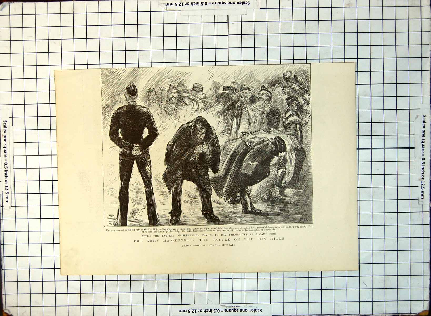 Old Army Manoeuvres Battle Fox Hills Artillery Men Drying Camp Fire 329G