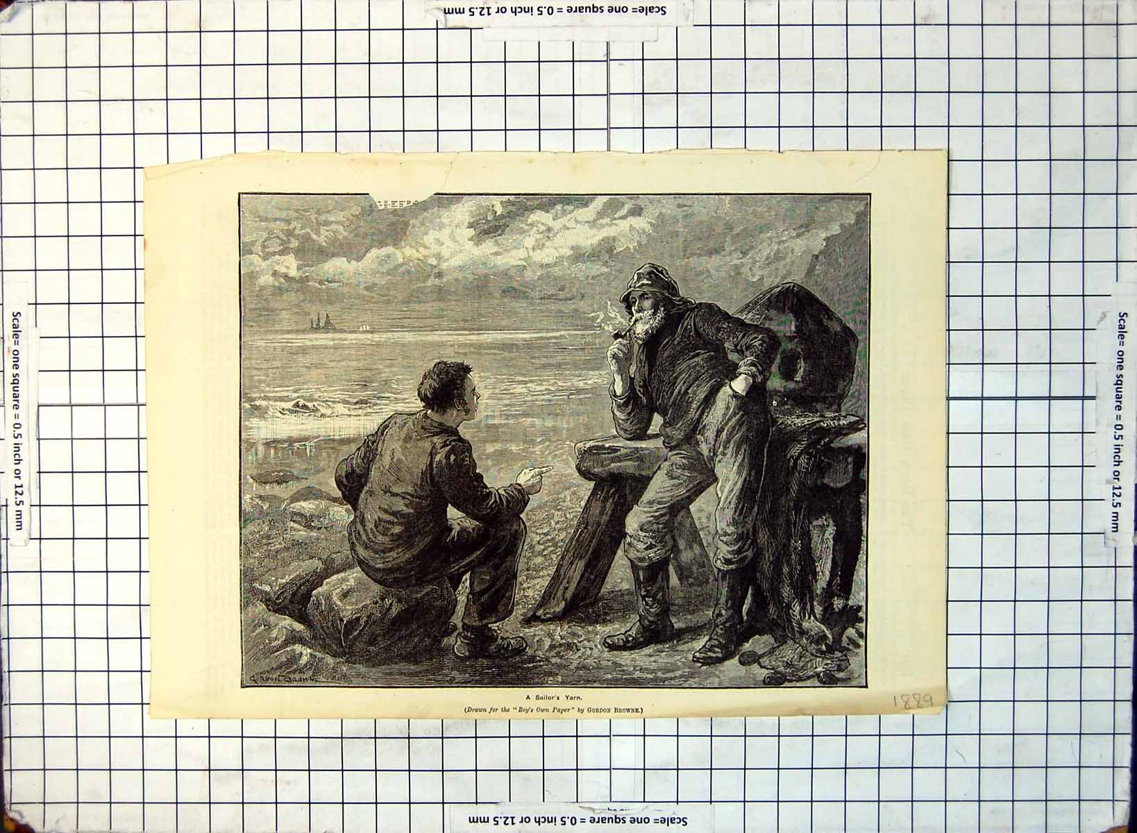 Old A Sailor'S Yarn Drawn Gordon Browne Elderly Pipe Smoker 1889 336G Victorian