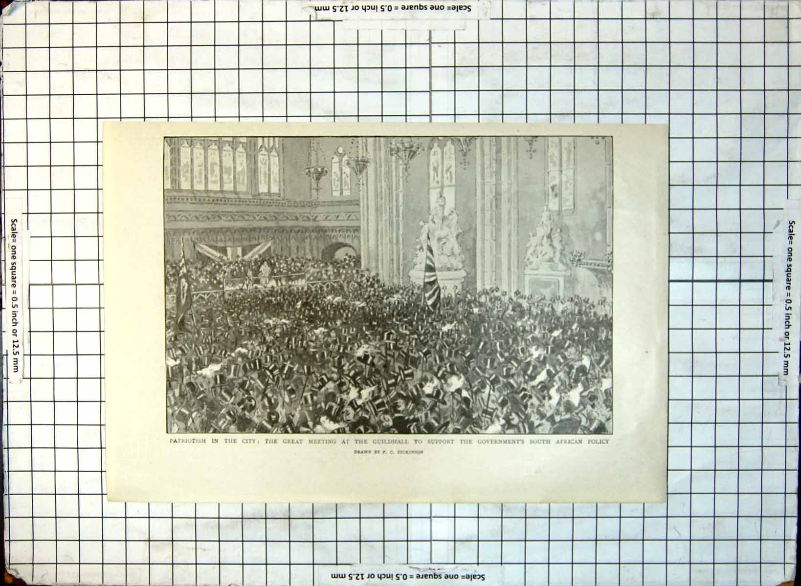 Old Print Patriotism City Crowd South Africa Policy Cavalry Swords Sharpen 402RG