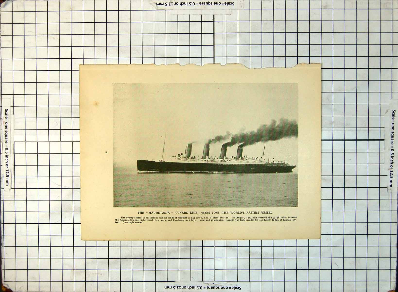Old Mauretania World'S Fastest Vessel Cunard Line Leviathan Tugs 404RG