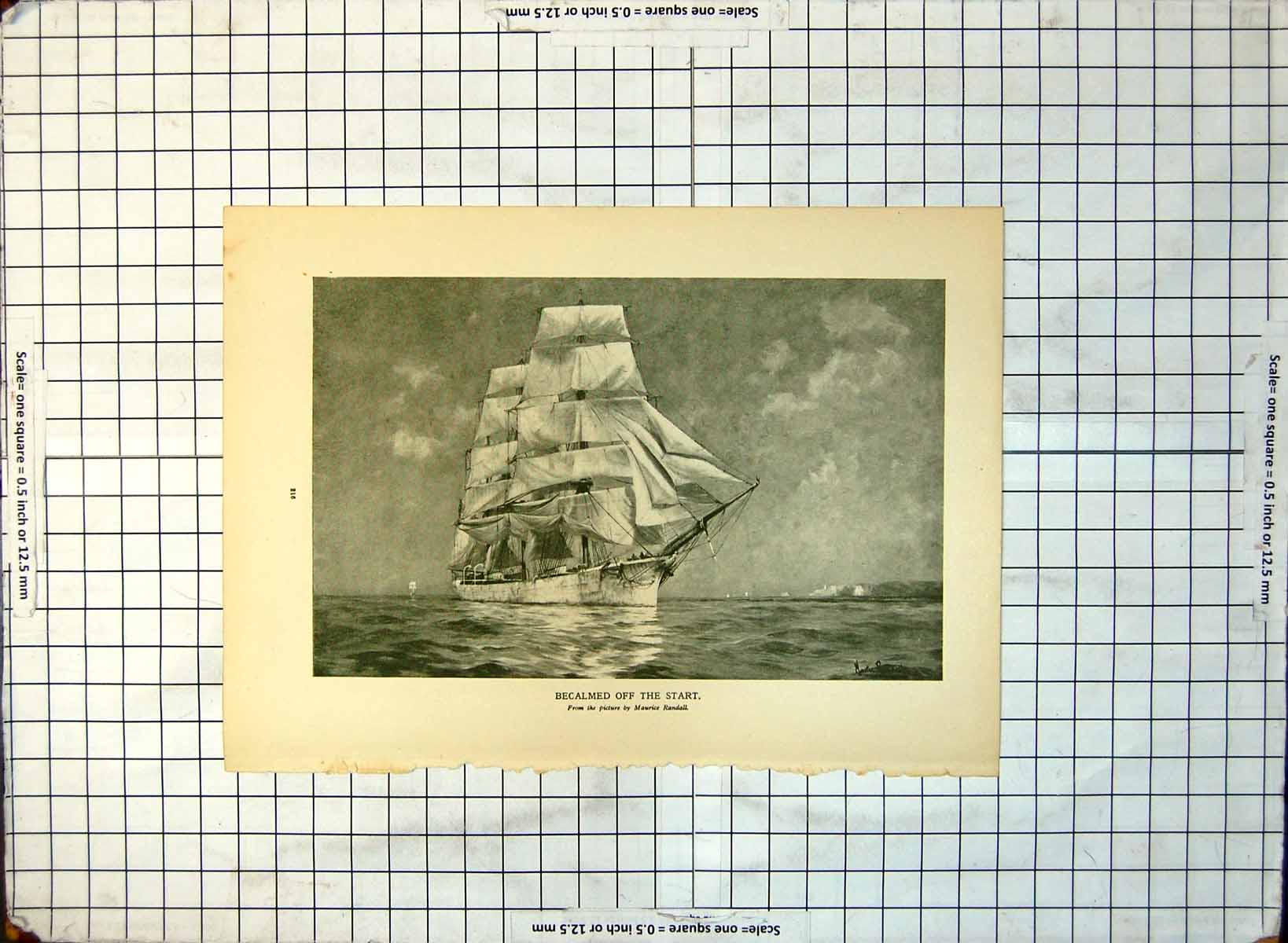 Old Becalmed Off The Start Sails Maurice Randall Grimsby Trawler 407RG