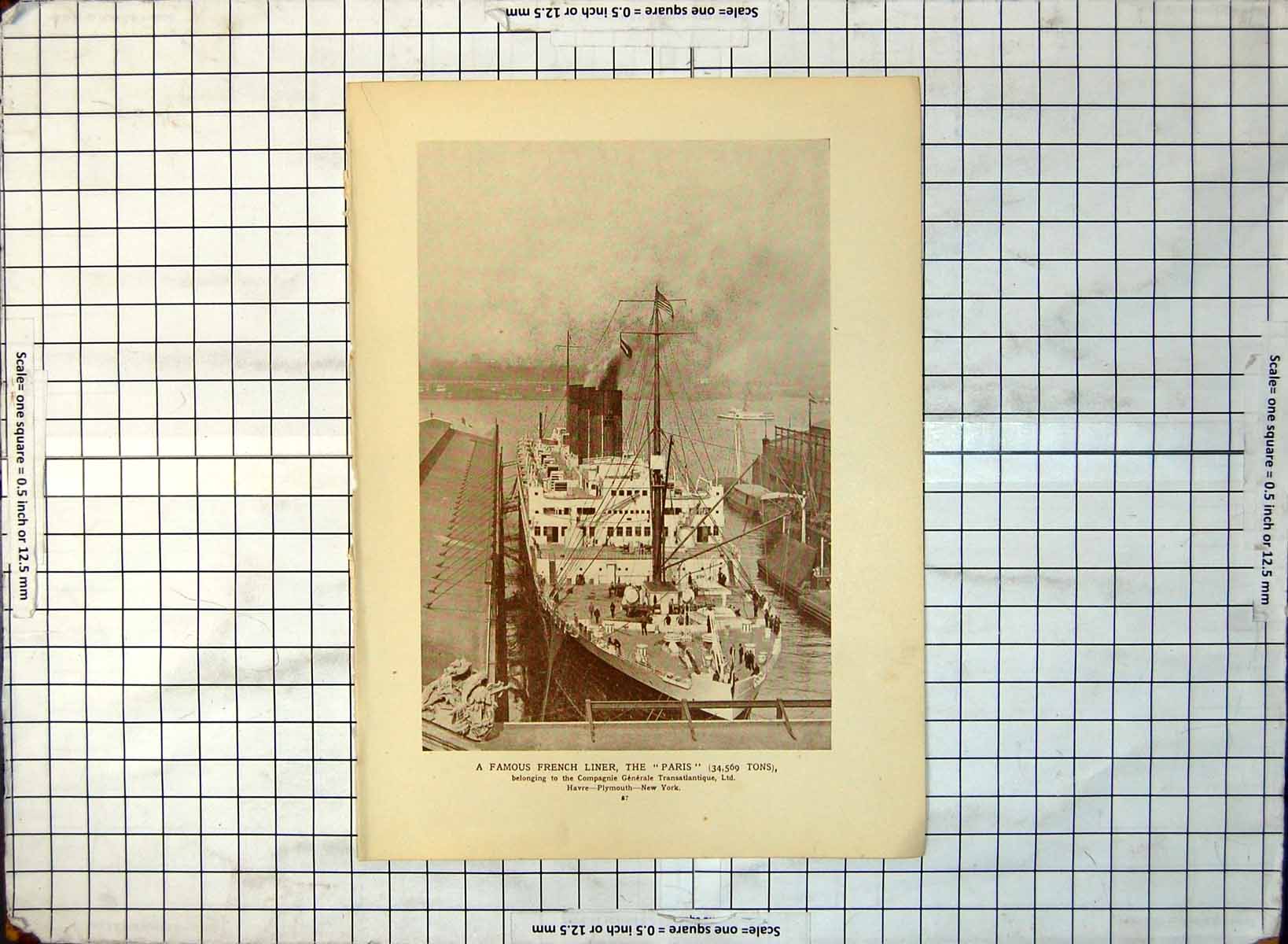 Old Print French Liner Paris Iceberg Newfoundland Capt W De Cartaret 409RG