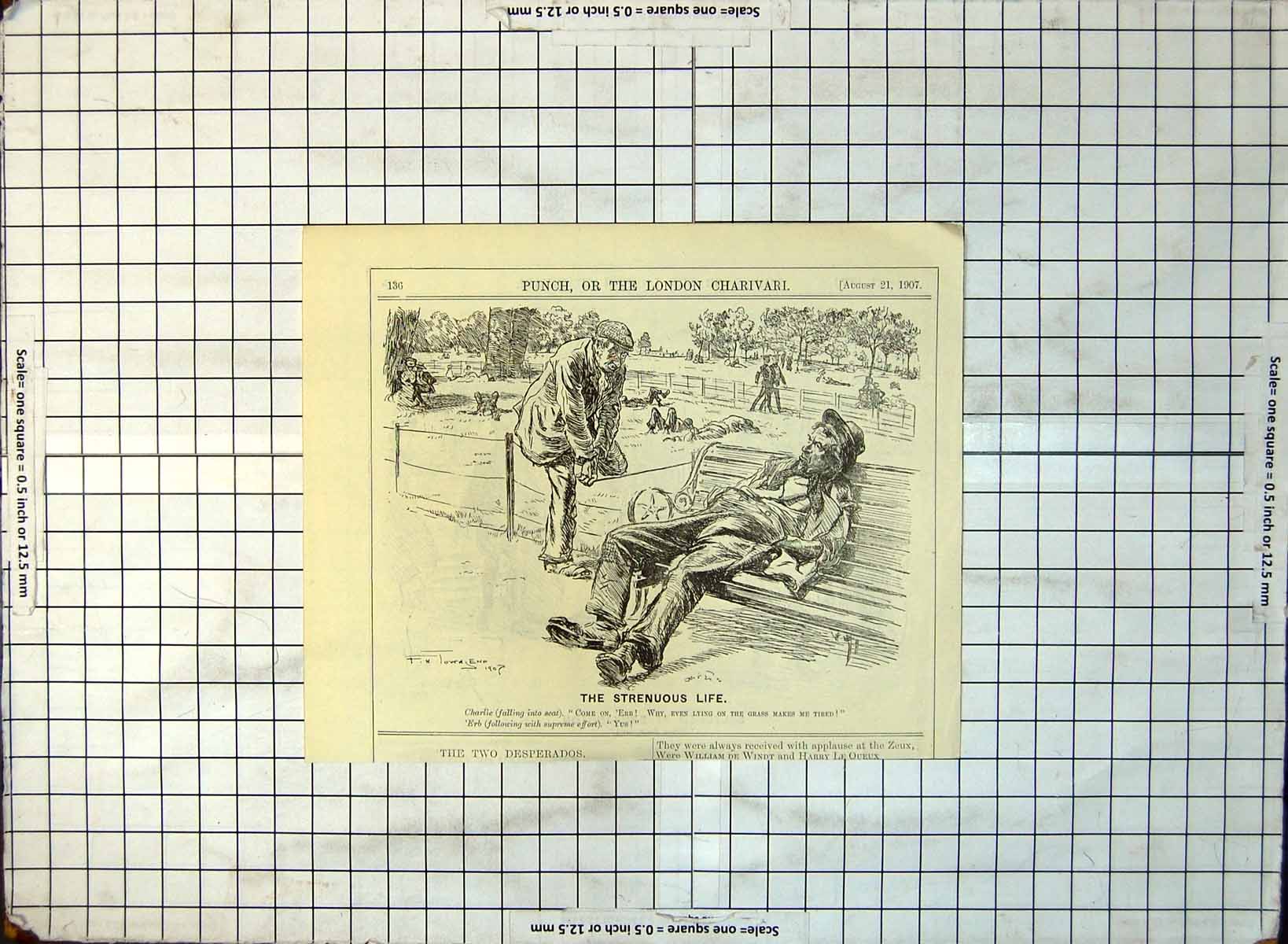 Old Strenuous Life Man Collapsed Park Bench Bridlington Sketch 1907 418RG 20th