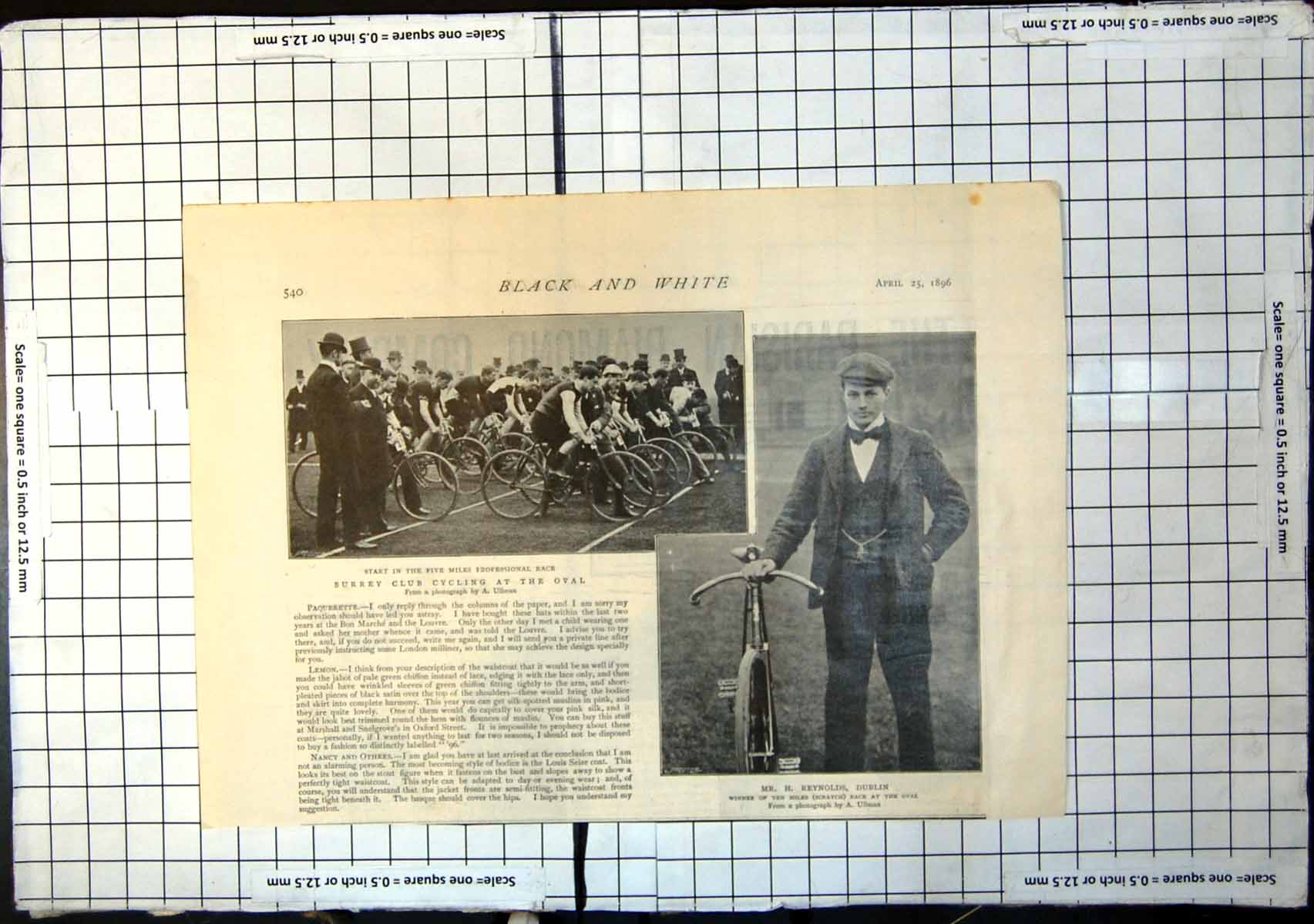 Antique Print Surrey Club Cycling Oval Start Race Winner 10 Mile Reyns 1896