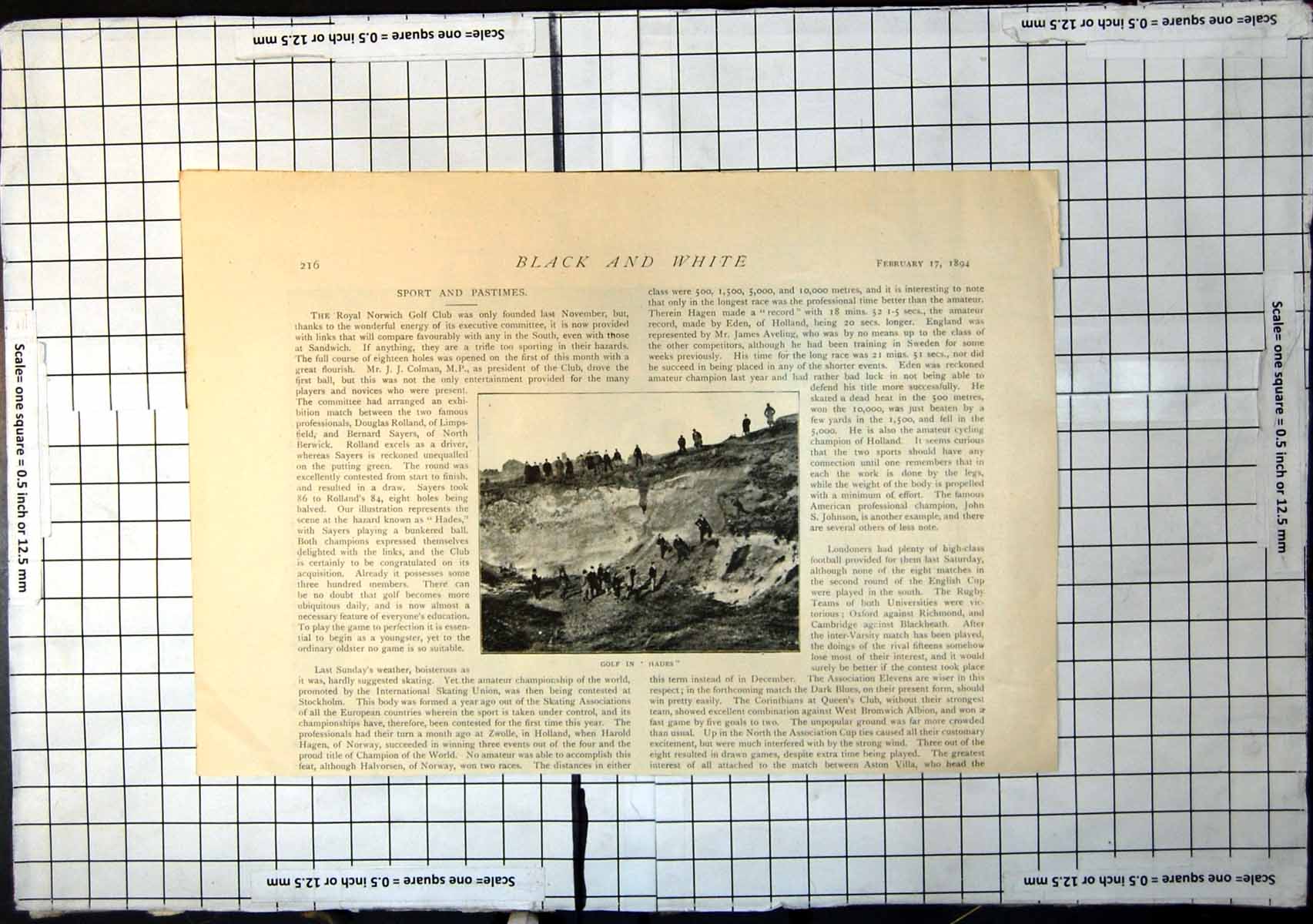 Old Print Sayers Playing Bunkered Ball Hades Royal Norwich Club Golf 1894 19th